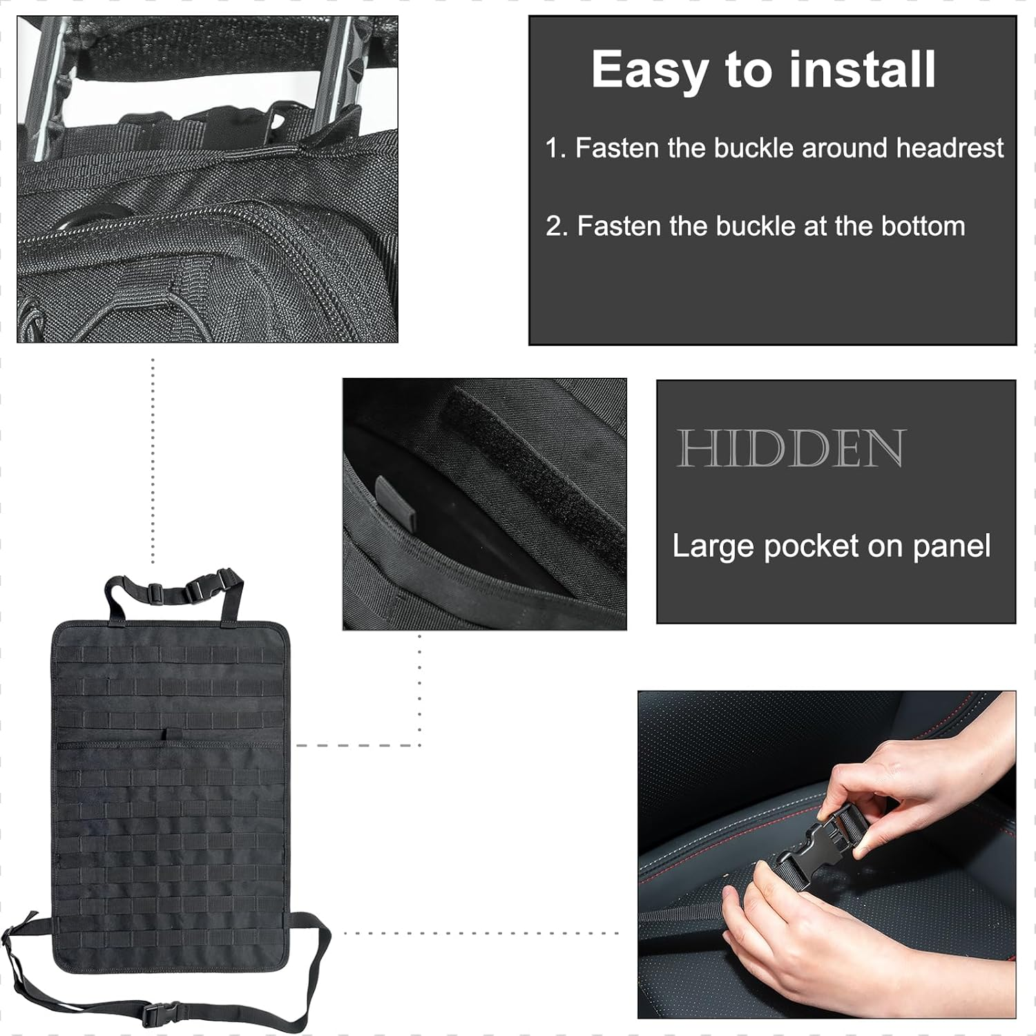 Molle Panel Tactical Car Seat Organiser, Tactical Car Seat Back Organizer with 5 Detachable Molle Pouches, Auto Accessory Vehicle Storage Universal Fit (Style II) - Style Iii image number 5