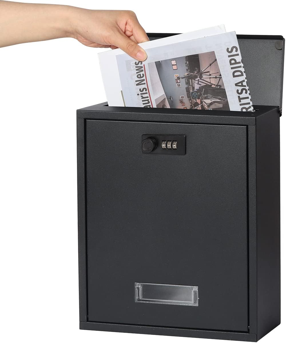 Mailbox with Combination Lock, Lovndi Wall Mounted Locking Mailboxes, Medium Capacity Drop Lock Box for Outdoor, Black image number 3