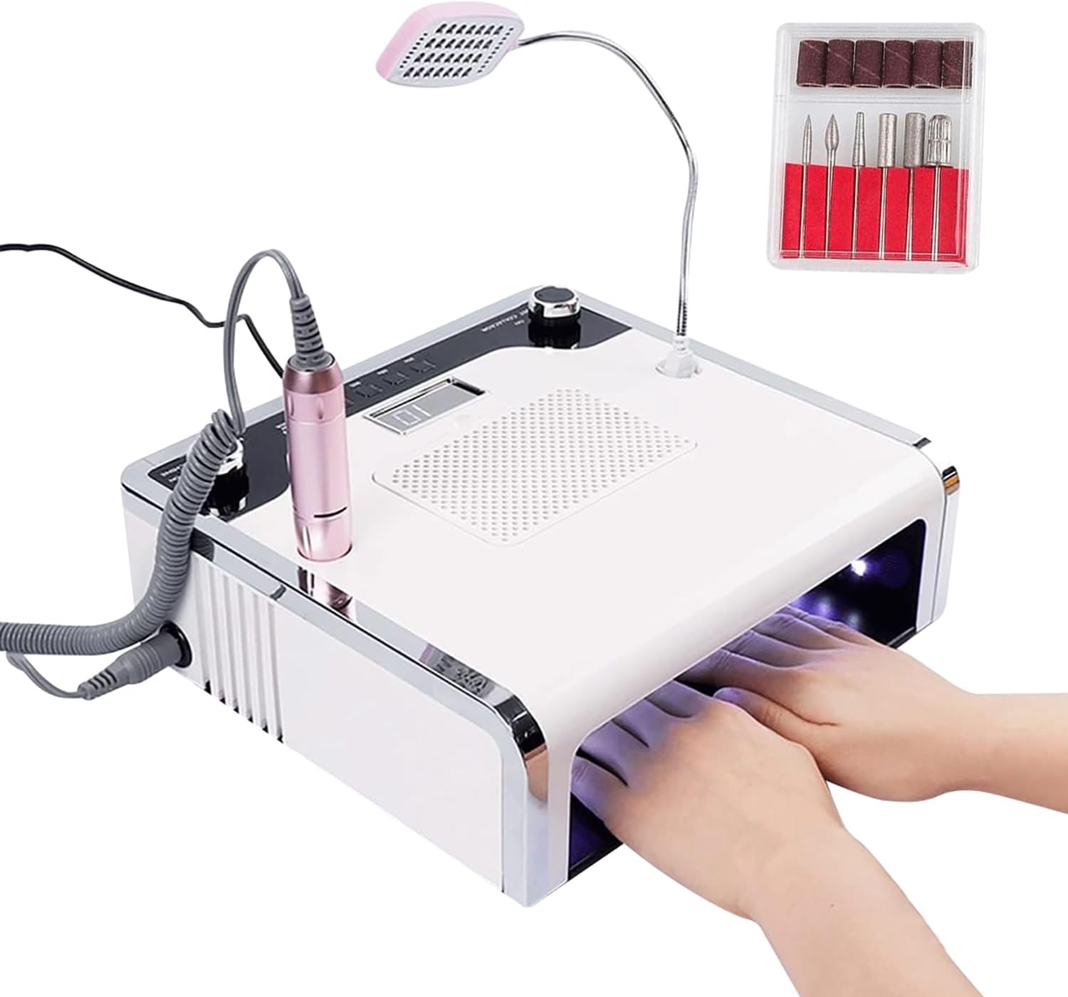 Xoxomeg 4 in 1 Nail Dust Collector, Nail Dryer Vacuum Cleaner with LED Lamp, 35000Rpm/Min, Adjustable Turning Direction, Electric Nail Drill Machine, for Salon & Home image number 3