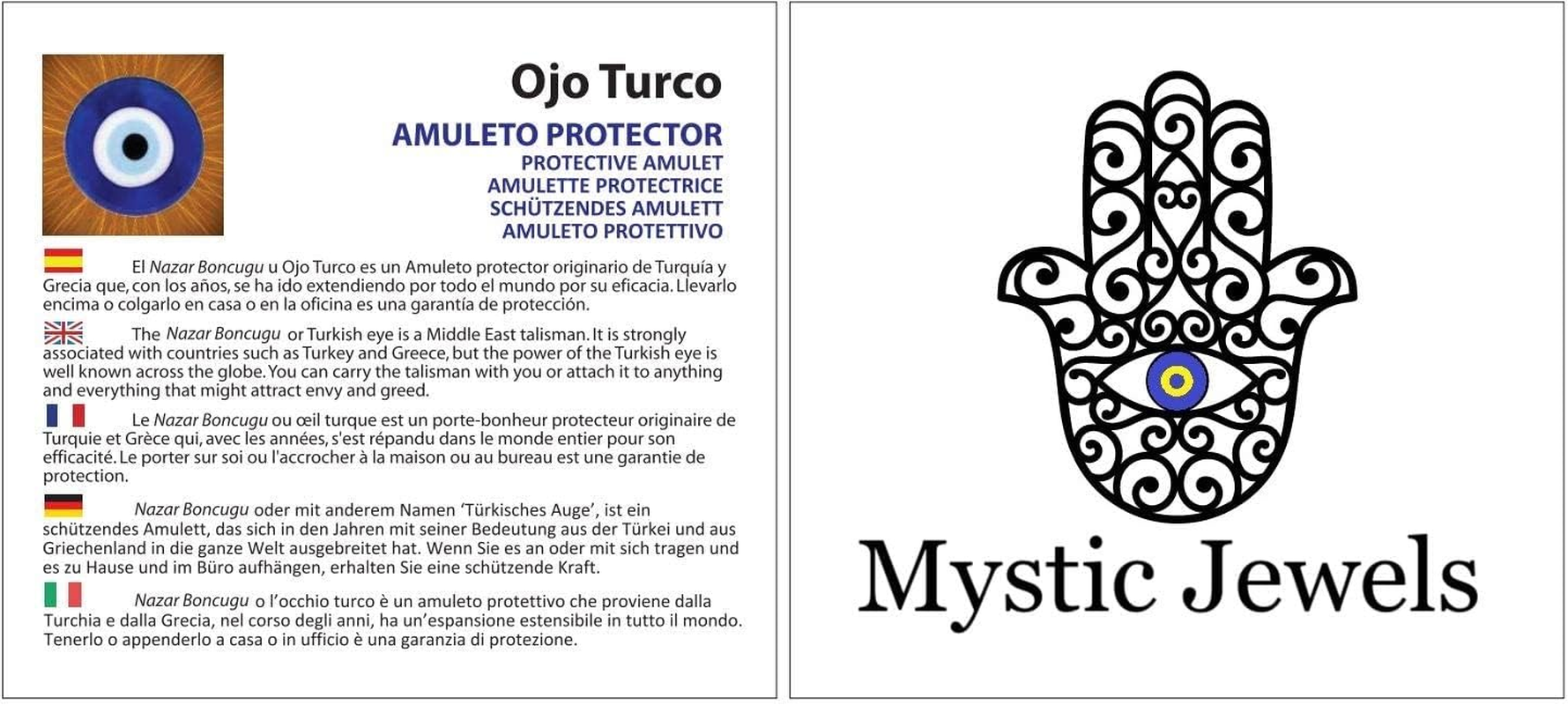 MYSTIC JEWELS - round Turkish Eye Ornament with Jude for Wall Decor, Prevent Evil Eyes of Your Home, Good Luck Amulet, Good Luck Ornament (Blue) image number 3