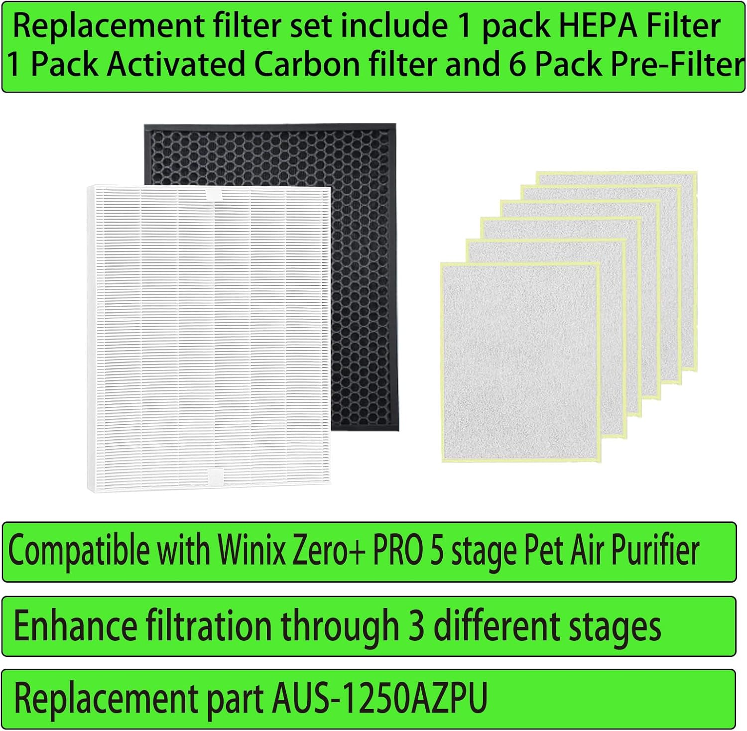 Zero Pro 5 Stage Replacement Filter Kit for Winix Australia Zero+ PRO 5-Stage Pet Air Purifier 1 HEPA Filter 1 Carbon Filter 6 Pre-Filter Part AUS-1250AZPU image number 4