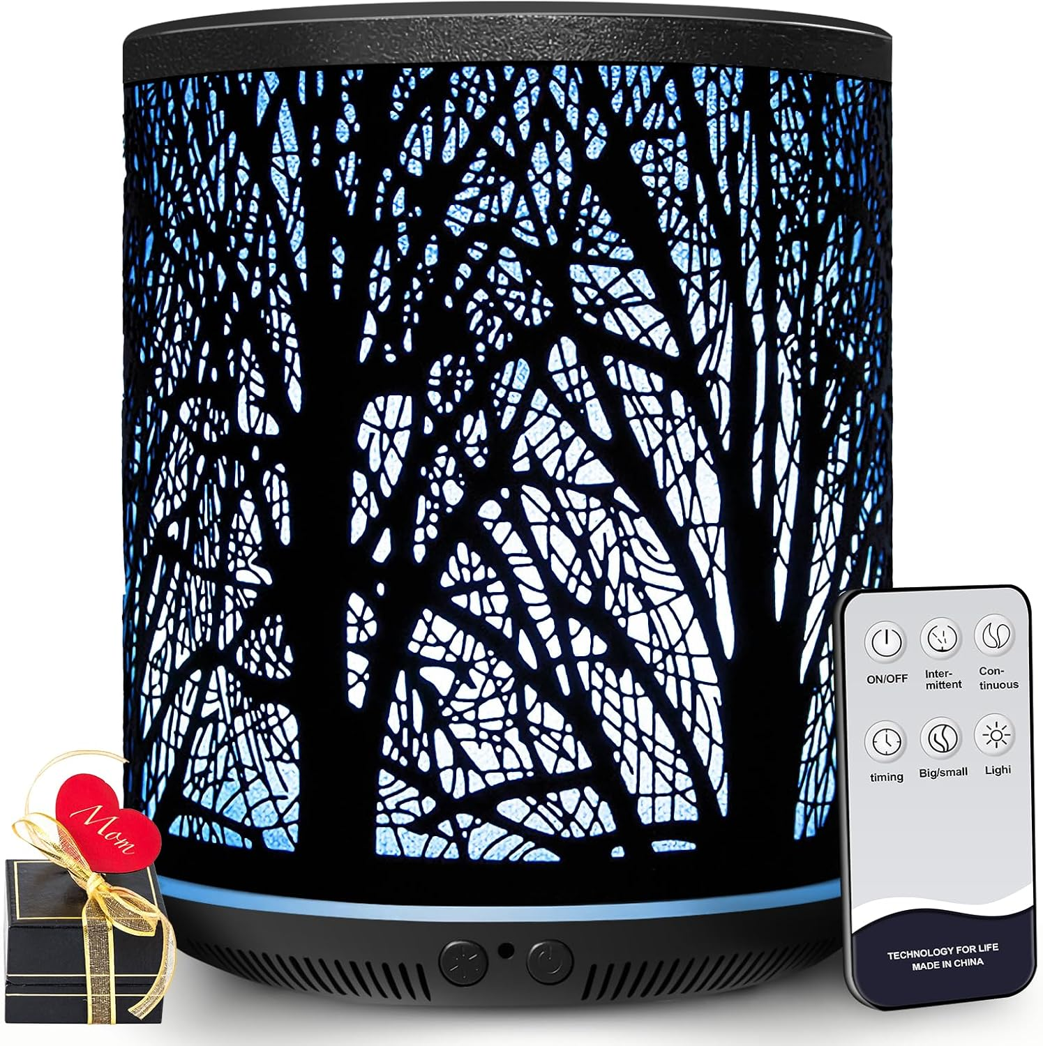 Sunfuny Essential Oil Diffuser, Aromatherapy Metal Oil Diffuser 400Ml with Remote Control, Ultrasonic Aroma Diffuser Mini Air Humidifier Fragrance Vaporizer with 7 Color LED Light (Black Forest Iron)