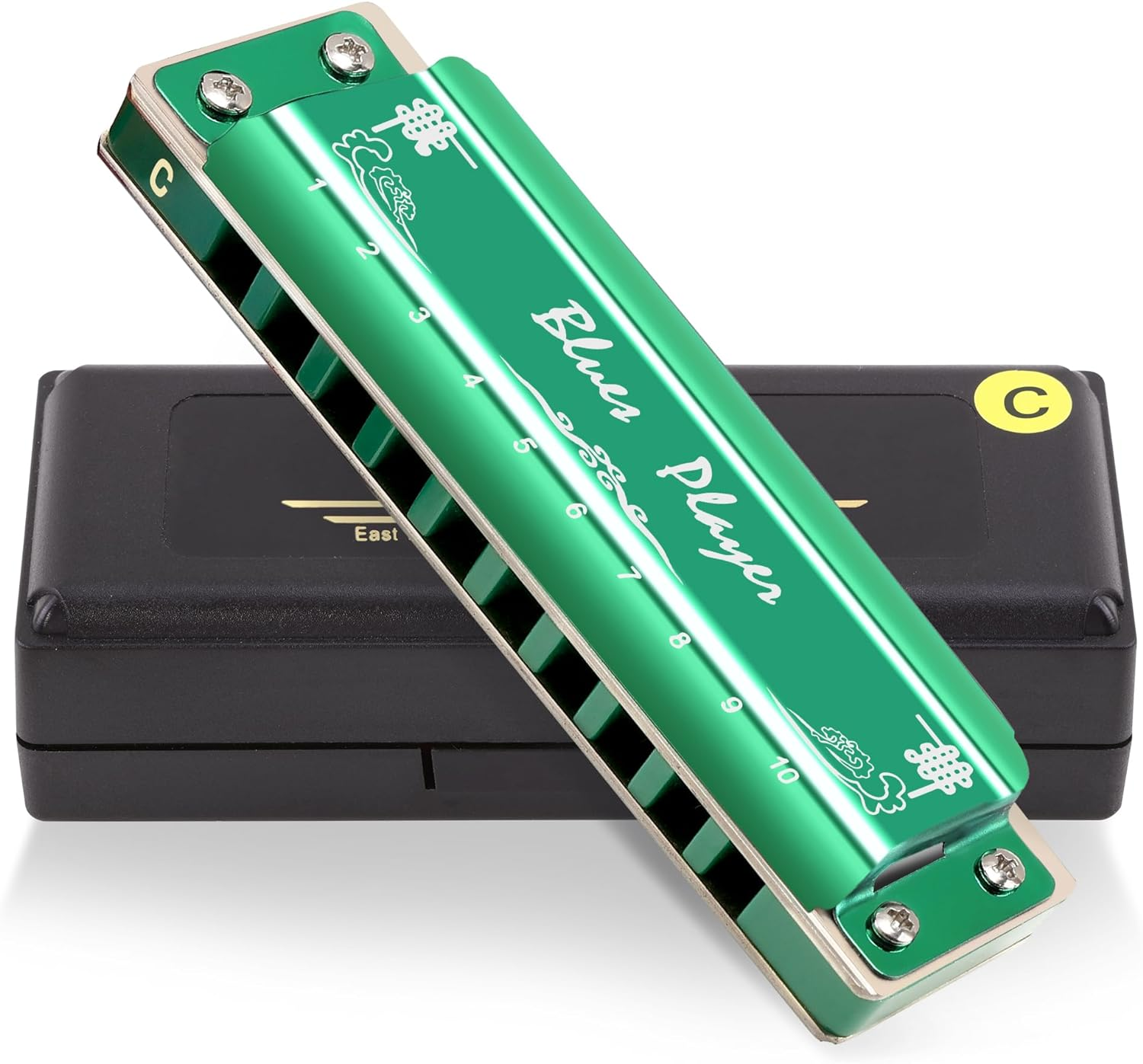 East Top Upgrade Harmonica, C Key 10 Hole Professional Green Diatonic Blues Harmonica for Adults, Professionals, Beginners, Students and Kids, as Best Gift image number 3