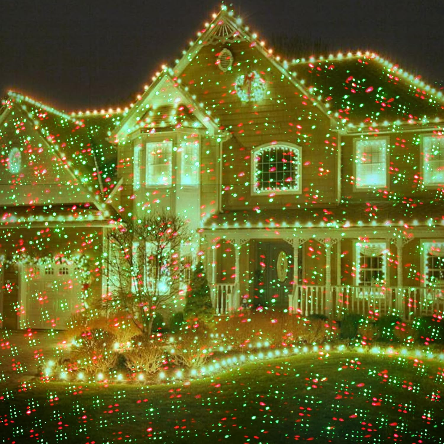 Christmas Motion Laser Projector Lights Outdoor for Holiday Decorative Lighting Show, as Seen on TV Xmas Light Landscape for House Garden, Red & Green Stars Dots Dynamic Keeping Moving Change Pattern image number 2