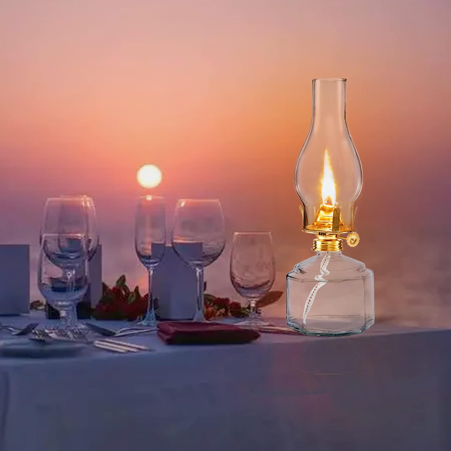 Houselden Large Glass Kerosene Oil Lamps, Lantern Vintage Oil Lamps for Indoor Use Decor Chamber, Hurricane Lamp, Home Lighting Clear Kerosene Lamp Lantern, Classic Vintage Glass. (A-02)