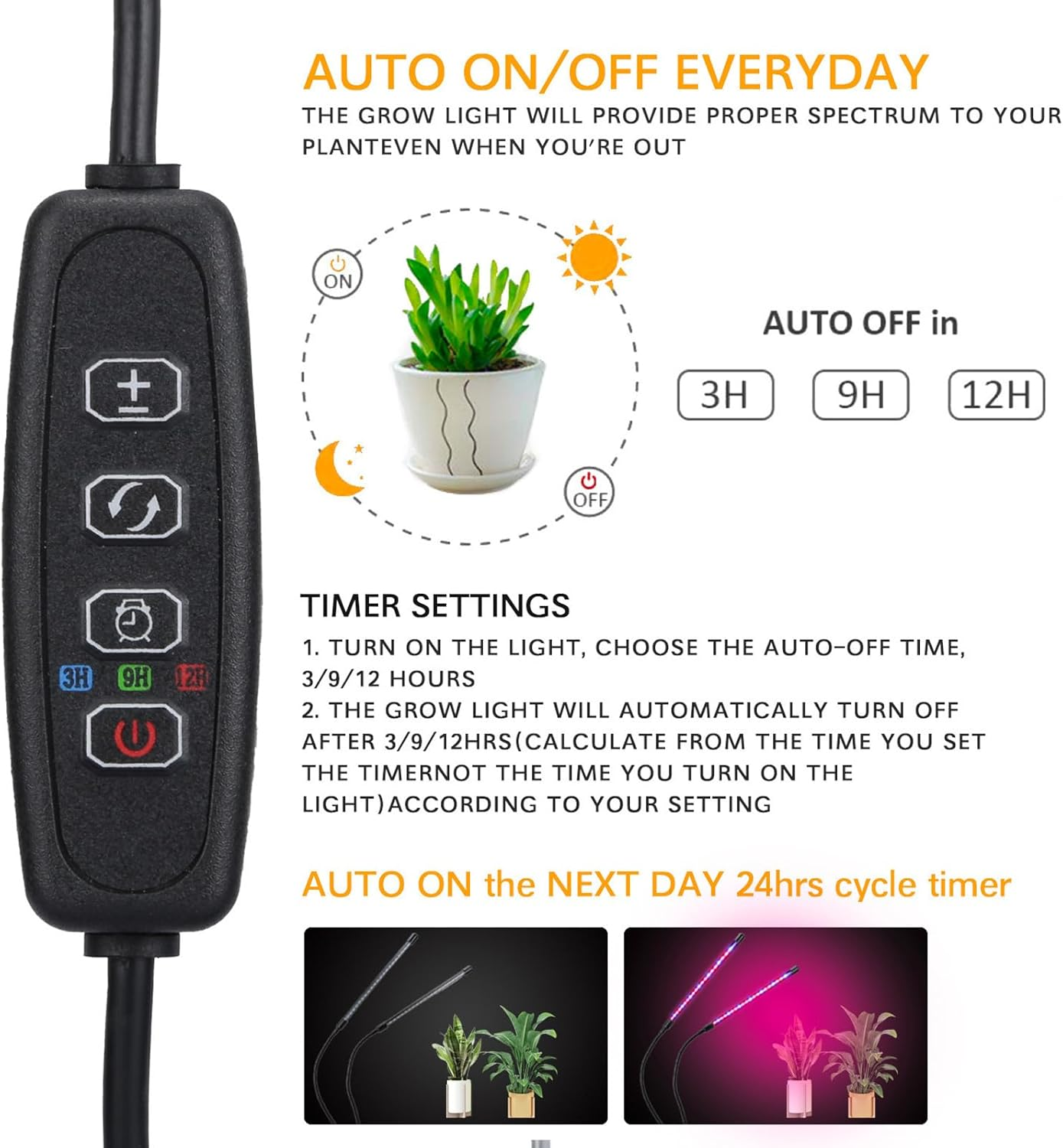 Grow Lights for Indoor Plants Full Spectrum, with 3/9/12H Timer, 9-Level Dimming & 3 Light Modes, Adjustable Gooseneck for Seedlings, Succulents, Hydroponics (Black) image number 1