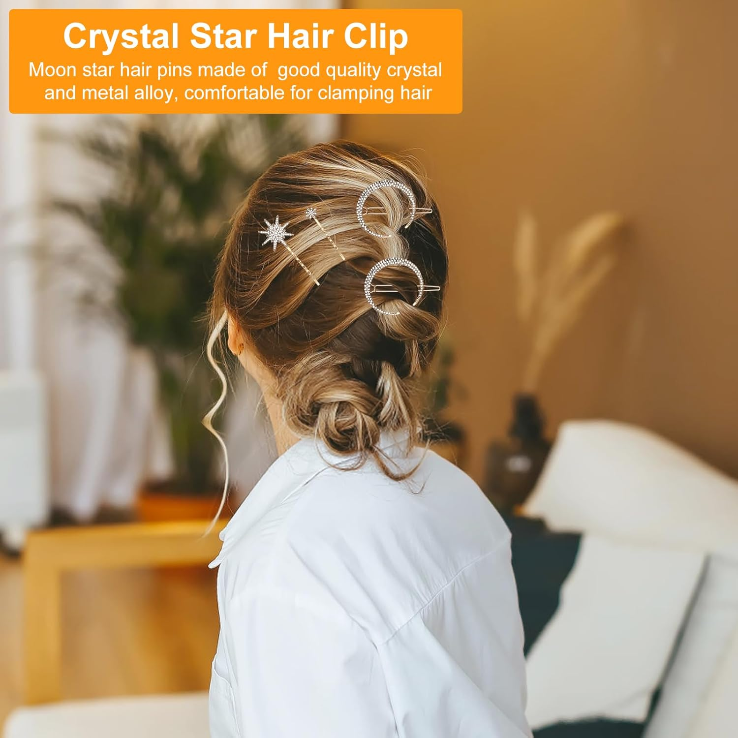 APOMOONS Pack of 6 Star Metal Hair Clips Girls, Star Moon Metal Hair Clips with Rhinestones, Hair Pins for Bride and Wedding, Hair Accessories for Women and Girls (Gold) image number 1