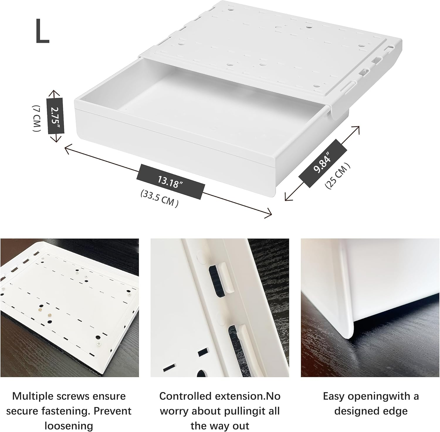 Under Desk Drawer Organizer - Extra-Wide Hidden Storage Tray with Slide-Out Design, under Table Shelf for Office/Home Accessories (Transparent, L) image number 3
