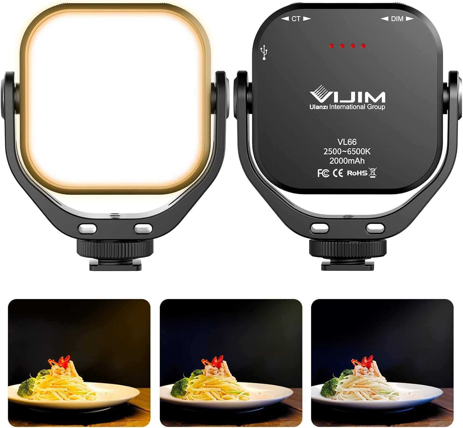 ULANZI VL49 2000Mah LED Video Light W 3 Cold Shoe Mounts Type C Charging Soft Light Panel for DJI OSMO Mobile 3 Pocket Zhiyun Smooth 4 Sony RX100 VII Canon G7X Mark III A6400 6600 Gopro 8 7 6 5 Vlog