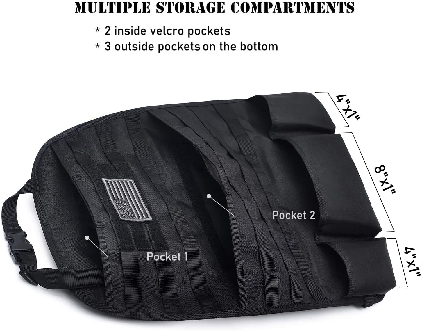 Tacticool Car Seat Back Organizer - Upgraded Tactical Molle Vehicle Panel Universal Fit Car Seat Cover Protector with Extra USA Flag Patch (2 Pack Black) image number 6
