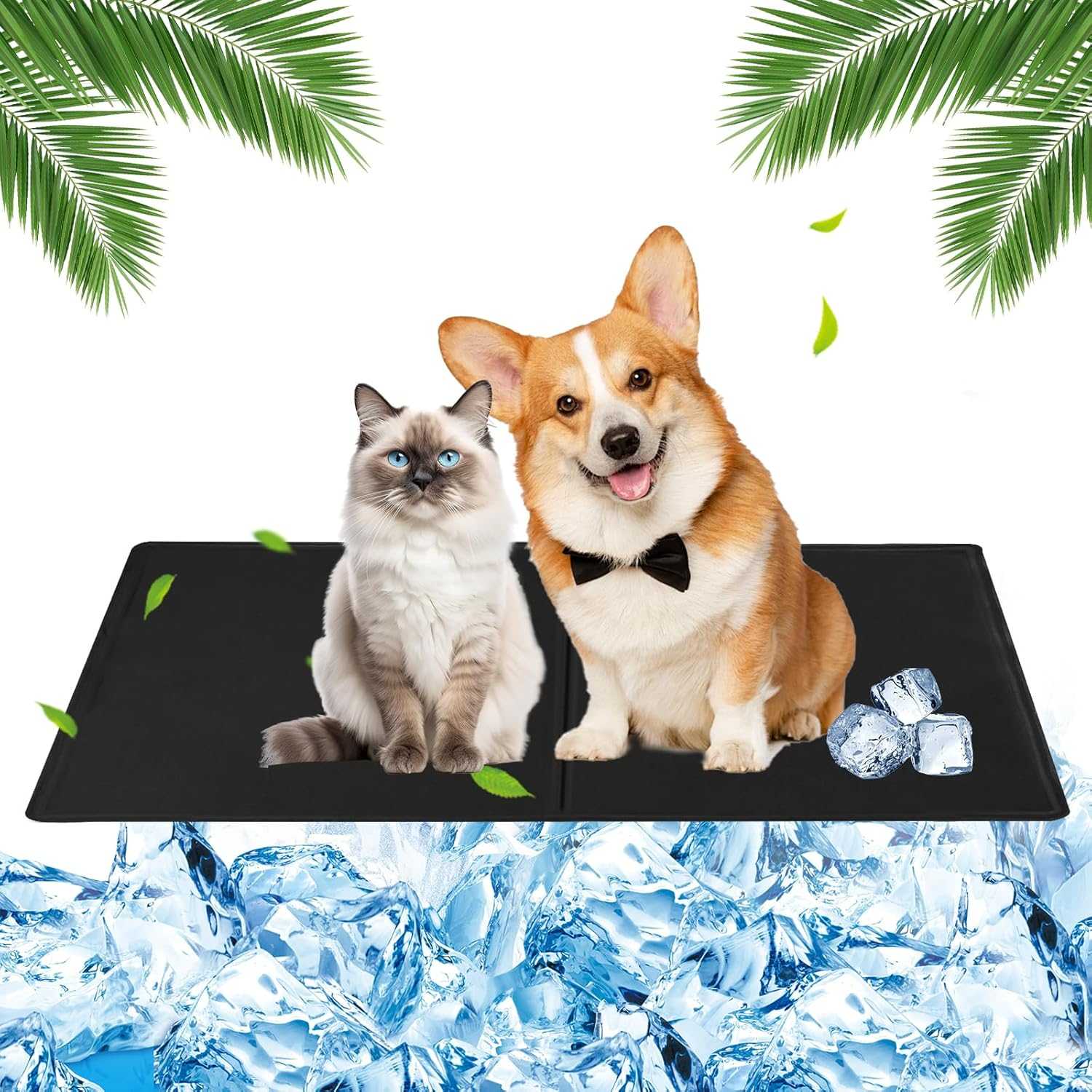 Dog Cooling Mat, Cooling Mat for Dogs and Cats, Dog Cooling Mat for Summer, Dog Cooling Mat, Self-Cooling Cushion with Non-Toxic Gel, Pets Cooling Dog Mat (Black, 50 X 40 Cm)