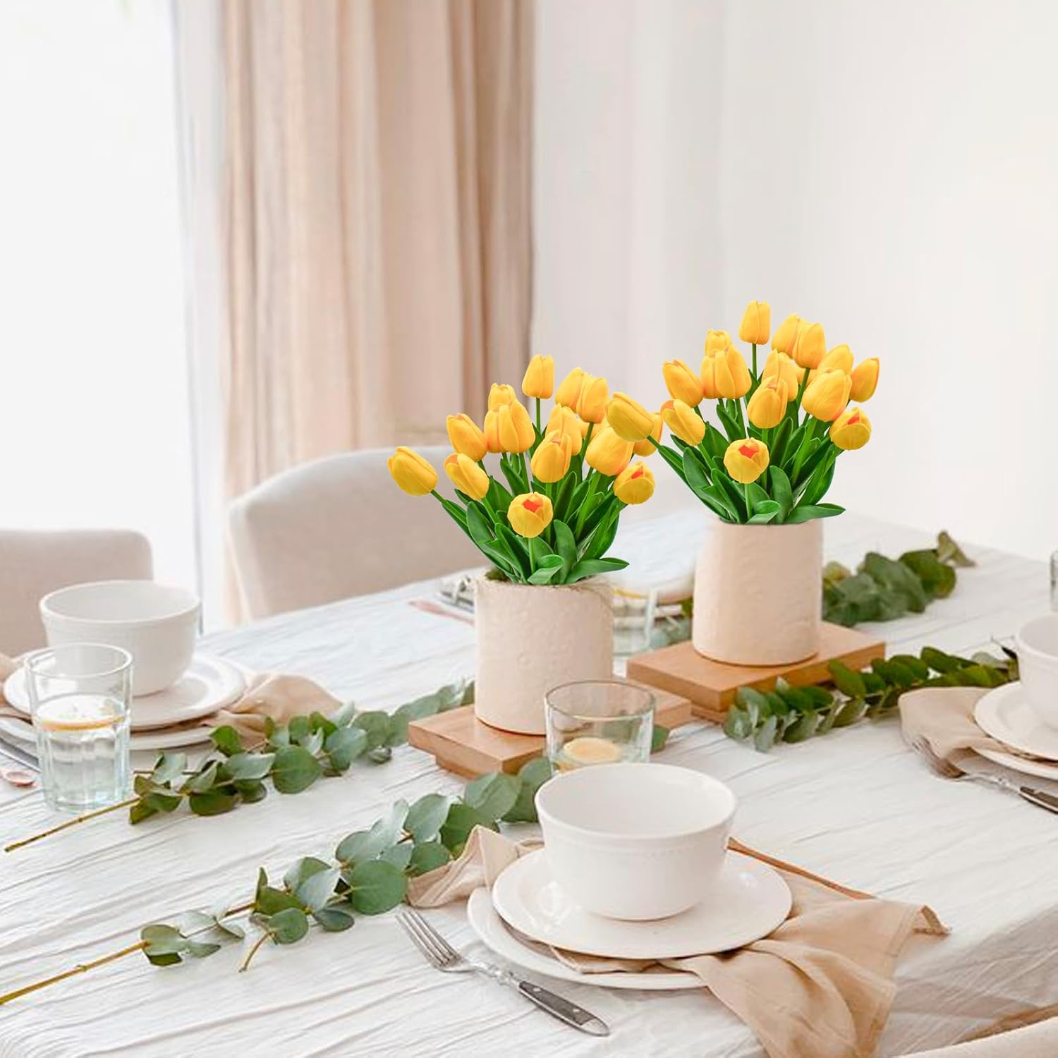 24Pcs Yellow Tulips Artificial Flowers Silk Fake Flowers 13In Real Touch Tulips Flower for Spring Mothers Day Easter Home Kitchen Wedding Table Decor (Yellow) - Multi Color image number 7