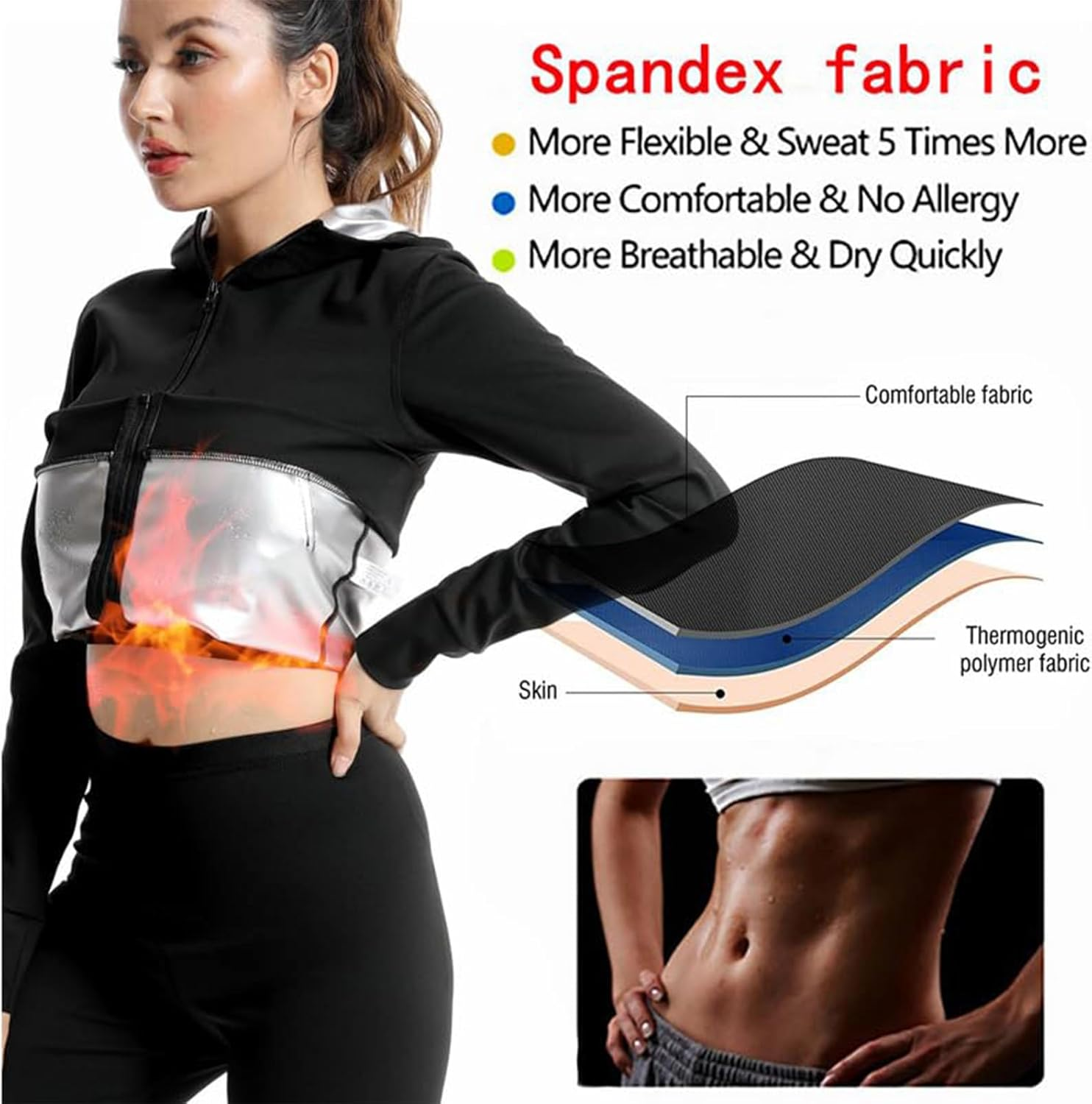 Kapeicamper Sauna Suit Women Weight Loss Gym Sweat Suits Workout Jacket Lock Sweating Profusely Pants Workout Fitness Compression Sweat Suits for Women image number 3