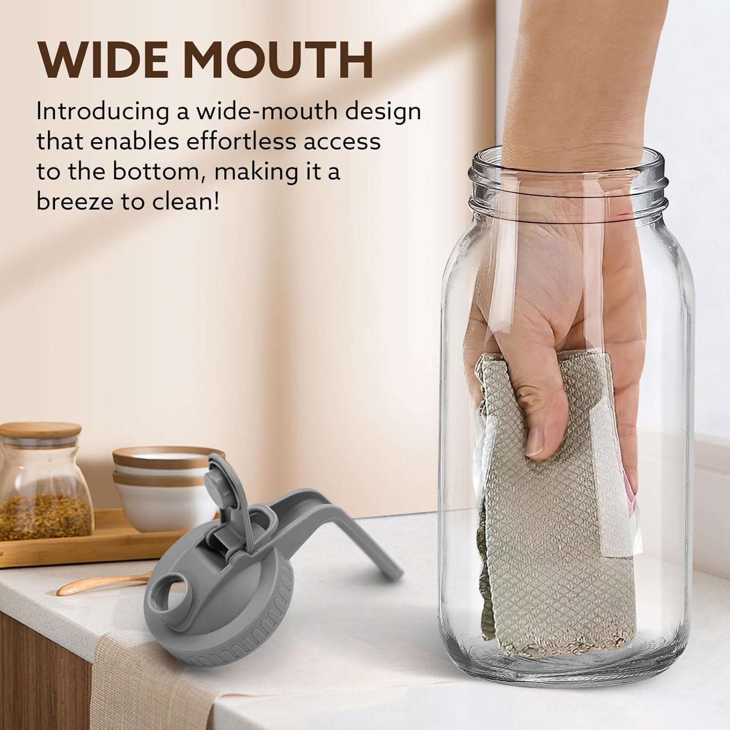 32 OZ Mason Jar Pitcher with Lid Double Leak Proof, Breast Milk Pitcher, 1 Quart Wide Mouth Breast Milk Pitcher for Fridge, Creamer Container for Coffee, Sun Tea, Juice image number 4