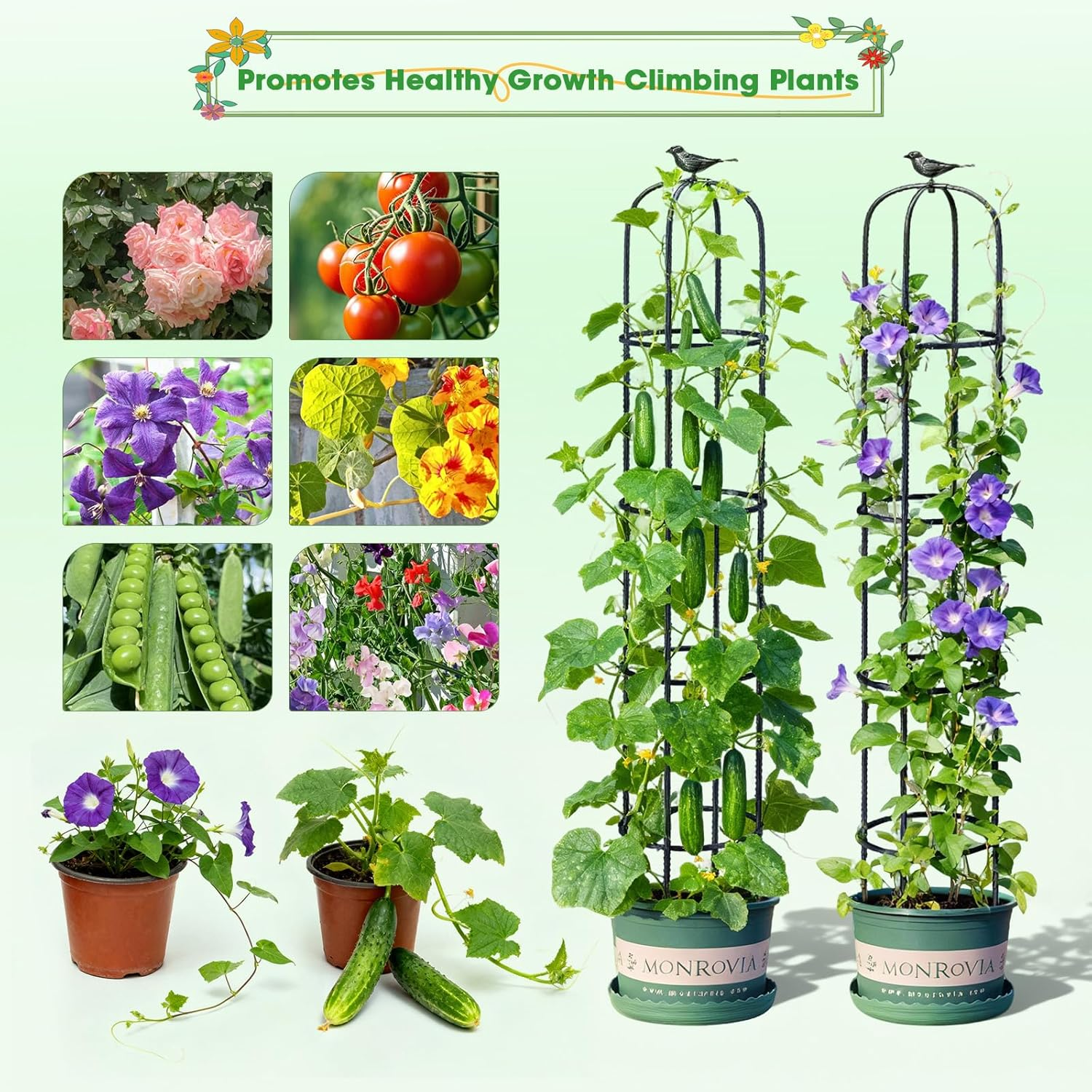 MQUPIN Garden Trellis Obelisk Upgraded, Tower Obelisk Trellis 150CM Durable U-Shaped Supports for Climbing Plants Rustproof Garden Climbing Trellis Indoor Outdoor Flower Stand Rose Trellis Vegetable