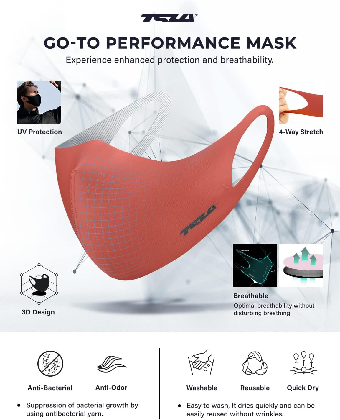 TSLA Men & Women'S Copper Infused Face Mask, Washable Reusable Face Masks, UPF 50+ Lightweight Breathable Mask, Large image number 5