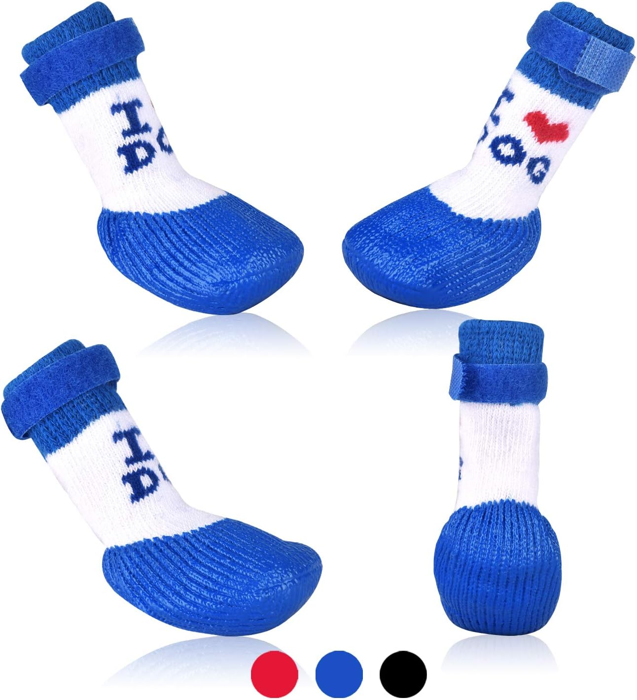 SMARTHING Dog Cat Boots Shoes Socks with Adjustable Waterproof Breathable and Anti-Slip Sole All Weather Protect Paws(Only for Tiny Dog) (L, Blue)