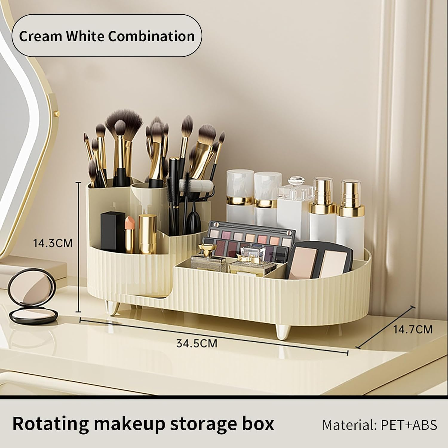 Rotating Makeup Organizer, Large Capacity Cosmetics Organizer, Skincare Organizer for Dresser Table, Bathroom Vanity Countertop, White image number 2