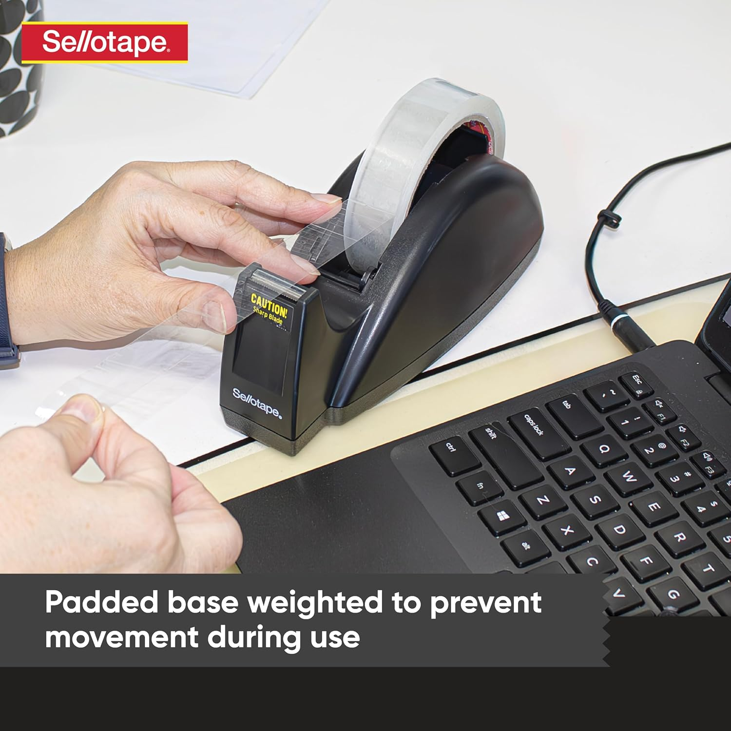 Sellotape Desktop Dispenser, Dual Core Compatibility for 3" and 1" Tapes, Stable Rubber Base to Prevent Slipping, Sturdy Design