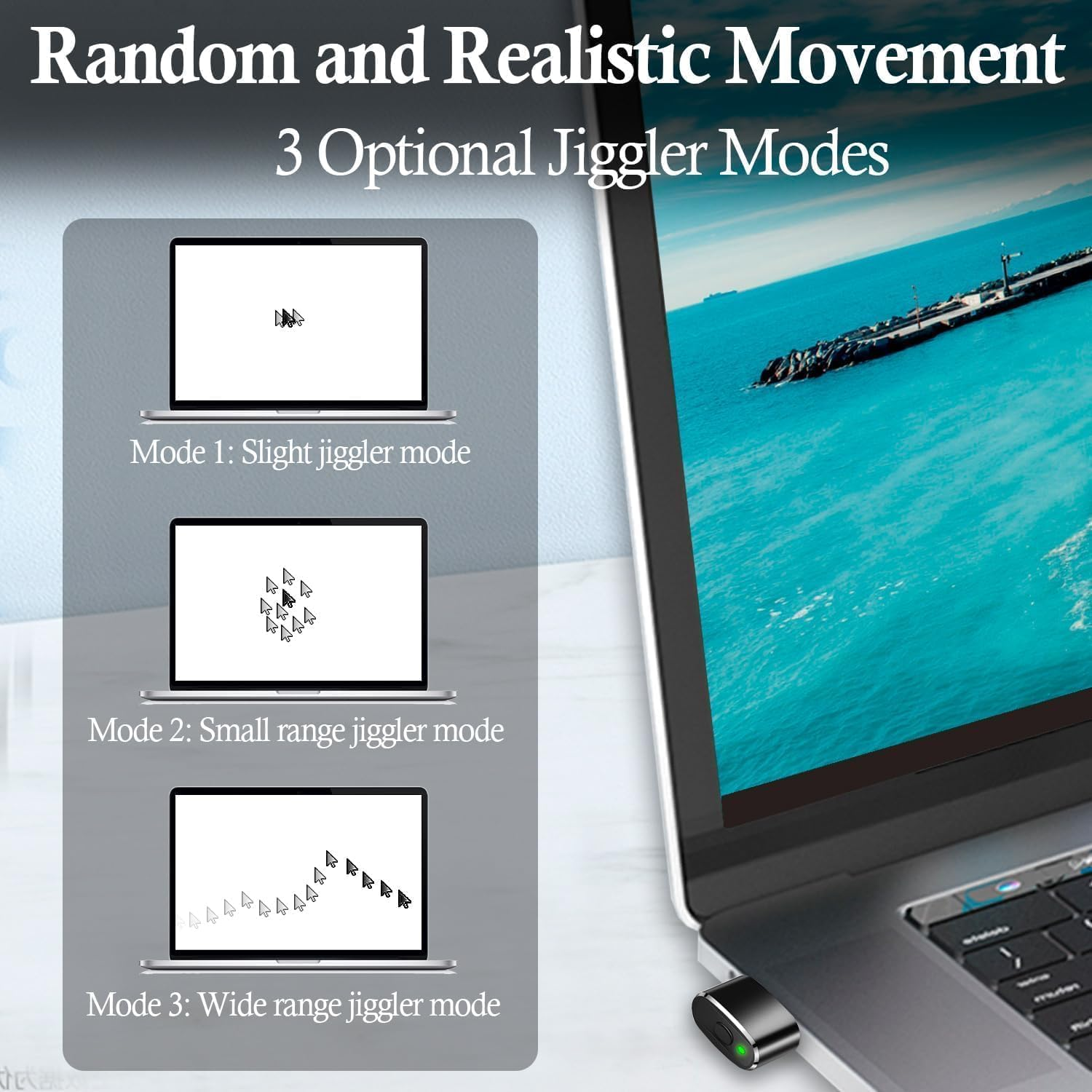 Undetectable Metal USB Mouse Jiggler with Switch Button, 3 Jiggle Modes, Automatic Shaker, Simulator, Driver-Free, Plug & Play, Keep Computer/Laptop Awake, Black image number 3