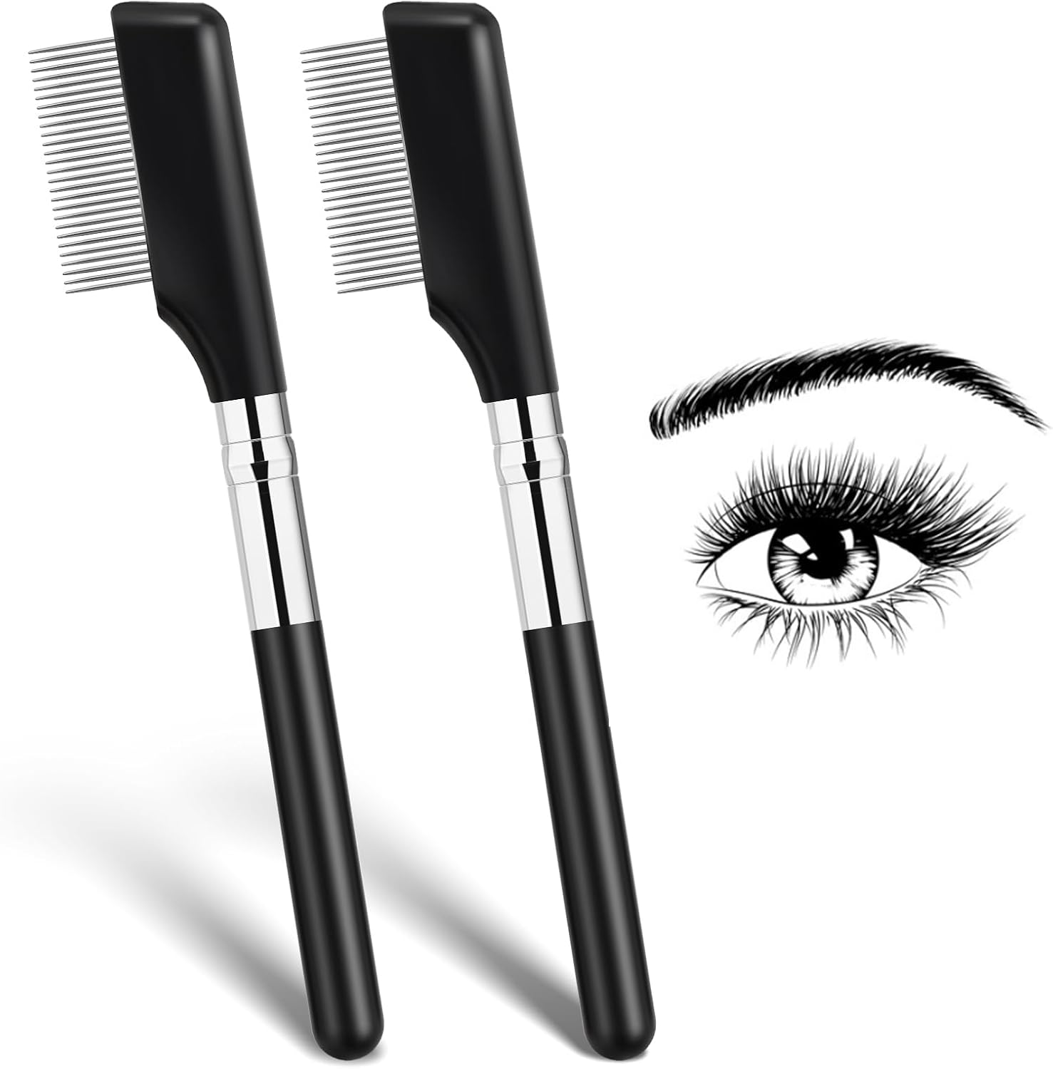 Pack of 2 Eye Eyelashes Separator Metal Eyelash Comb Eyebrow Brush Eyelash Brush Mascara Applicator Eyelash Separator Tool Teeth Care Brush for Girls Women image number 1