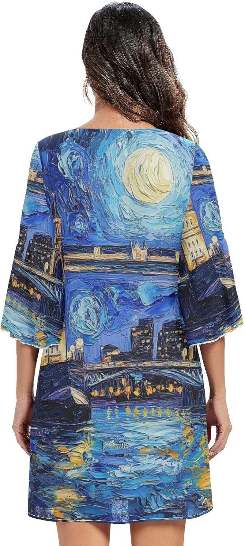 Oil Painting of Tower Bridge Chiffon Dress Printed Chiffon Line Maternity Dress