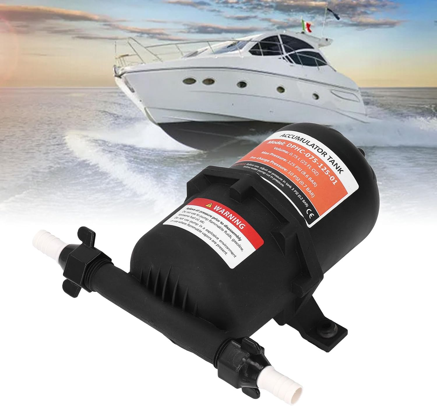 Pre Pressure Accumulator Tank 0.75L Internal Volume 10PSI to 125PSI with Threaded Connector Nozzle for RV Boat Travel Trailer Caravan image number 6