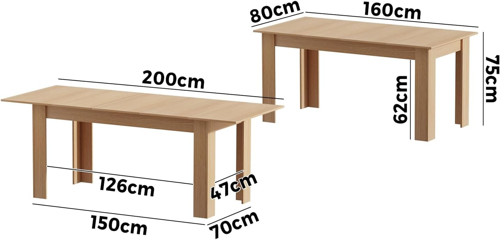 Oikiture 200Cm Dining Table Extendable Kitchen Table for Home and Cafe Natural Wood image number 3