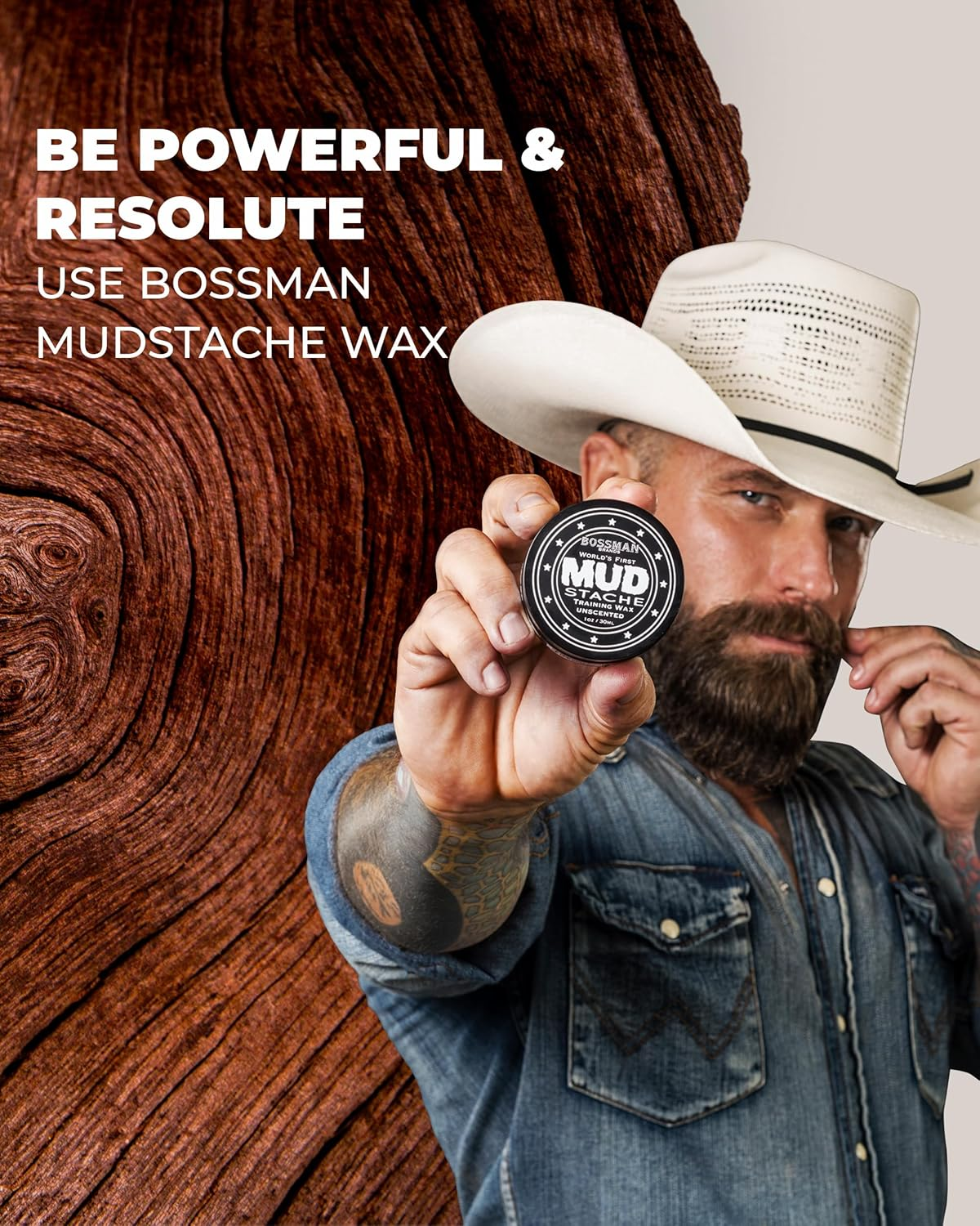 (Naked) - Bossman Mudstache NAKED - NO Colour Tint NO Scent Moustache Training Wax - .2220Ml image number 4