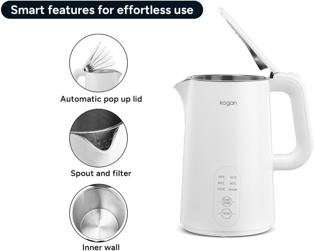 Kogan 1.5L Double Wall Kettle with Temperature Control - KA15KETSTBA image number 1