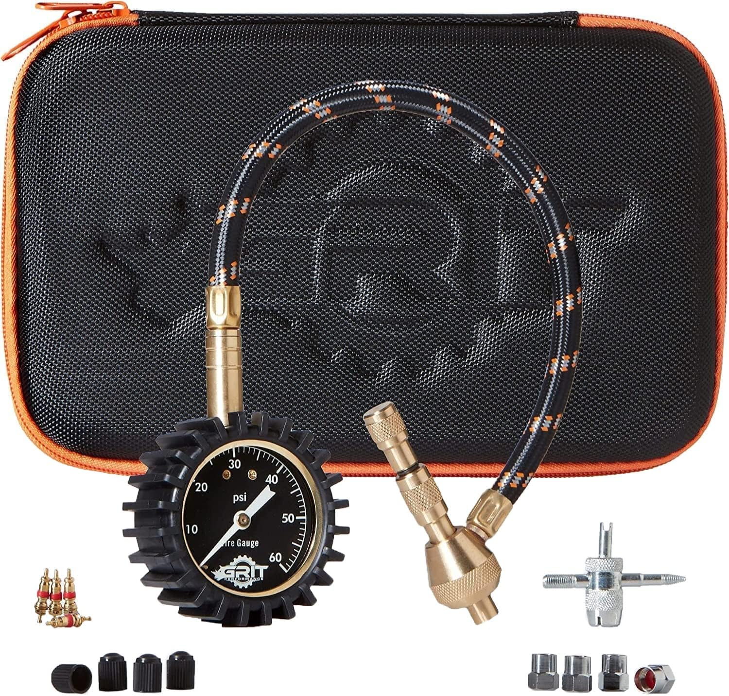 Grit Performance Tire Pressure Gauge (0-60 PSI) Heavy Duty, with Custom Foam Case, Chrome Caps & Valve Core Repair Tool, Rapid Air Pressure Gauge, Tire Deflators Offroad Accessories, 4X4 Tires image number 5