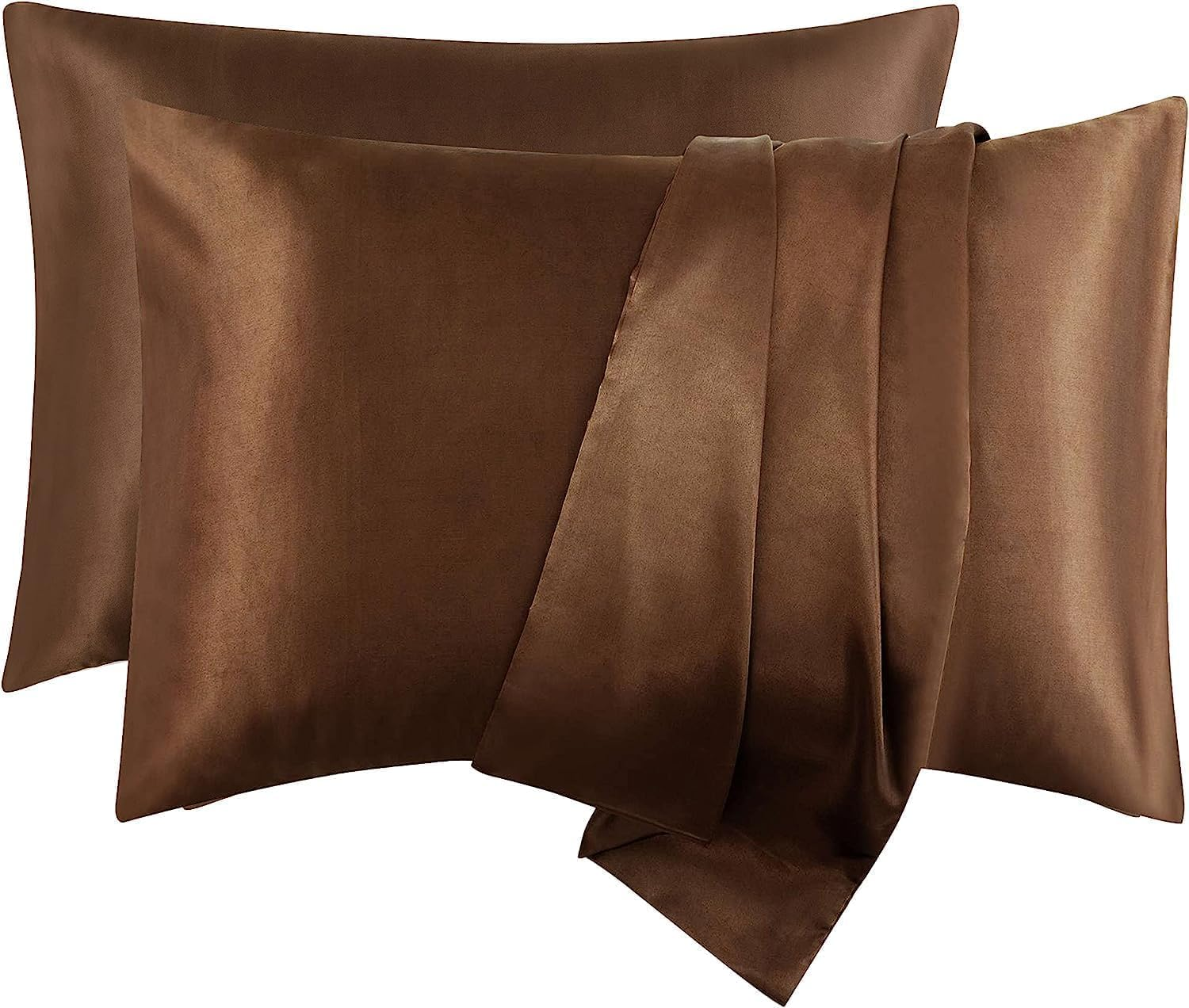 Satin Pillowcase, T Tersely 2 Pack 20"X 30" Silk Satin Pillowcases for Hair and Skin Queen Size Pillow Case with Envelope Closure (Black)