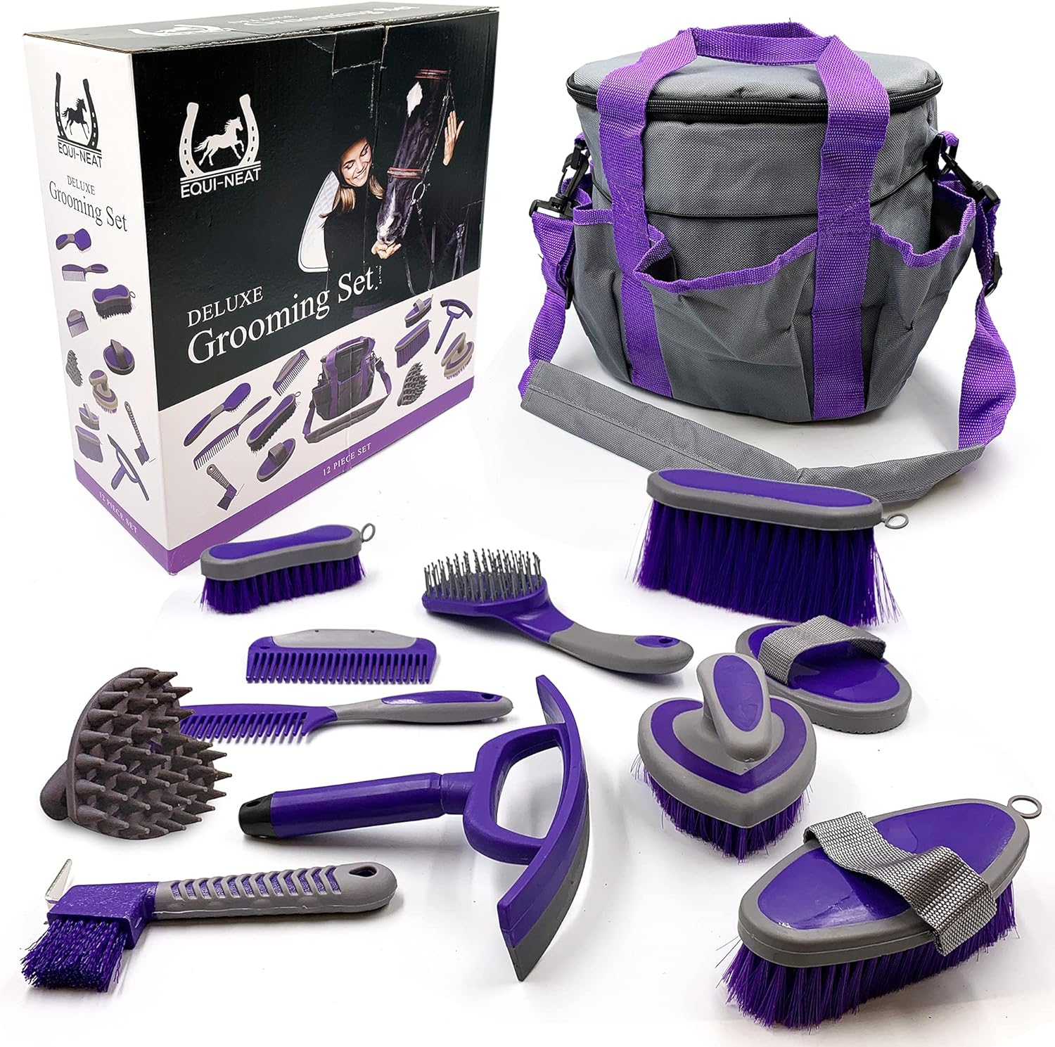 Horse Grooming Kit &ndash; 12 Pieces Equestrian Grooming Gift Set That Includes All Types of Horse Hair Brush, Curry Comb, and Hoof Pick with a Multipurpose Horse Grooming Bag image number 3
