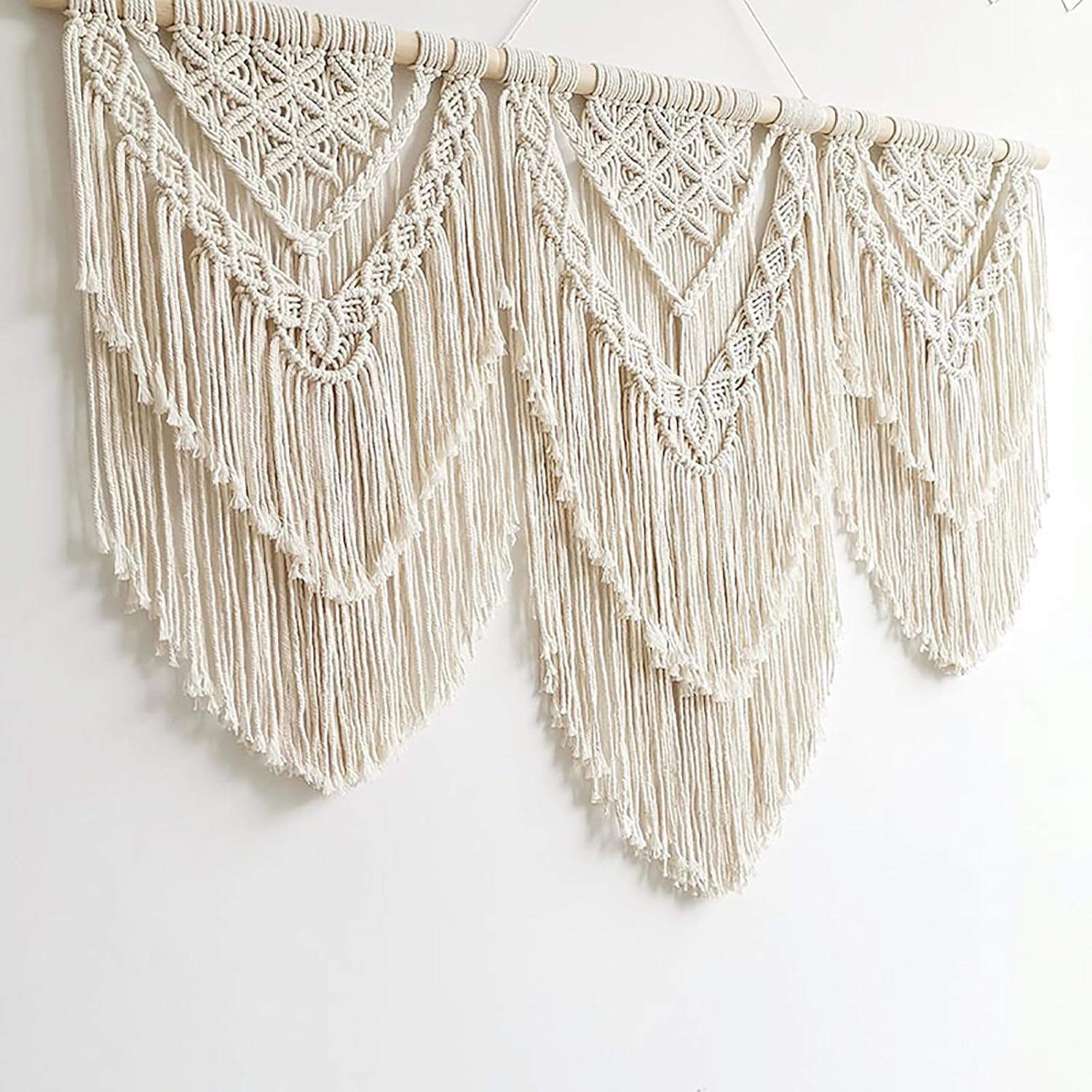 Achart Macrame Wall Hanging Large- Boho Wall Decor- Large Wall Art- Wall Decor Living Room- Macrame Tapestry Boho Decor for Bedroom (Beige-H) - Beige-Flower image number 3