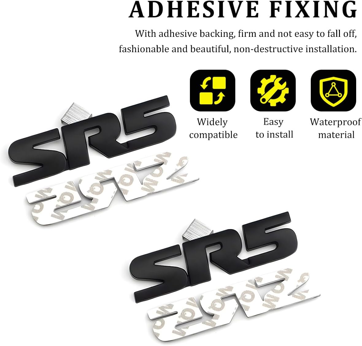 Wevdn 2PCS SR5 Metal Emblem, Premium 3D Classic SR5 Nameplate Logo Engine Badge Sticker, Universal SR5 Letters Metal Decal for Vehicle Side Fender Trunk Tailgate, Car Accessories (Black) image number 4