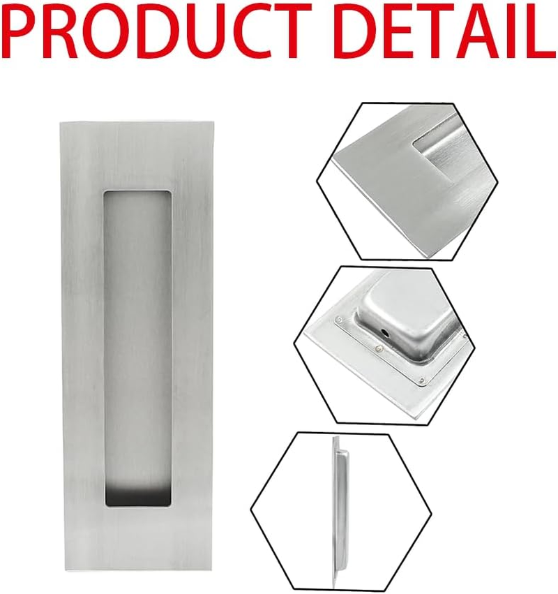 2 Pack 150Mm Flush Sliding Closet Door Pulls,Pocket Doorpull,Brushed Stainless Steel Rectangular Door Pulls Hardware for Sliding Barn Bypass Door Handles image number 5