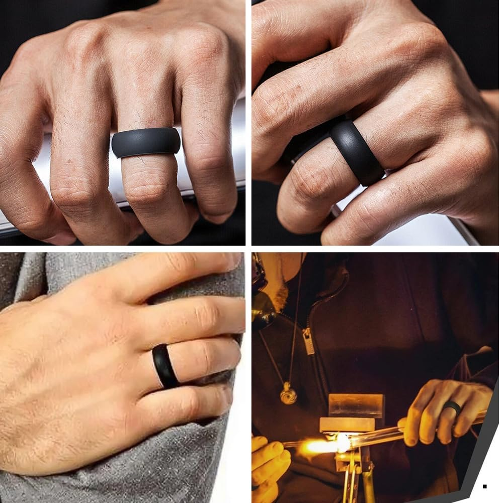 1X Black #6 Silicone Wedding Ring Rubber Band Men Women Casual Sport Gym Gift Sports - Black 5 image number 5