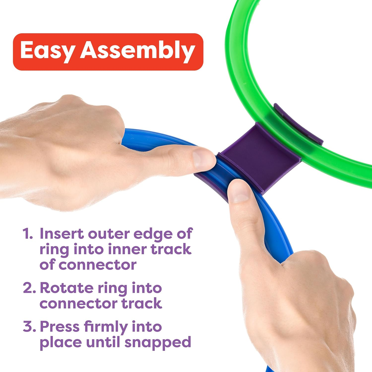 Hey! Play! Hopscotch Ring Game-10 Multi-Colored Plastic Rings and 15 Connectors for Indoor or Outdoor Use-Fun Creative Play Set for Girls and Boys image number 3