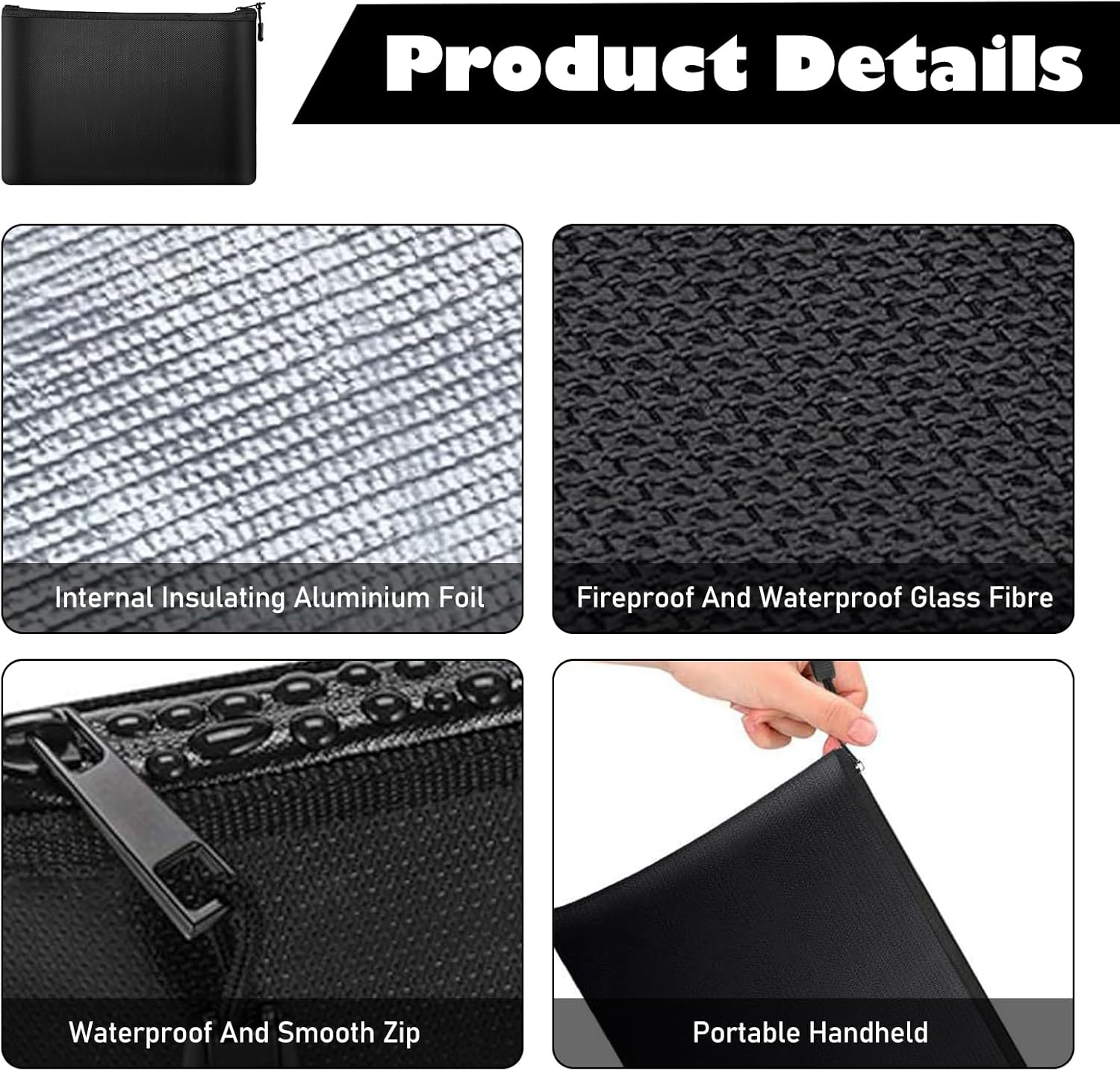 Fireproof Document Bag, Pack of 2 Fireproof Money Bag Waterproof Fireproof Bag 28 X 17 Cm 29 X 20 Cm Fireproof Bag for Documents Passport Bank File Money Valuables image number 2