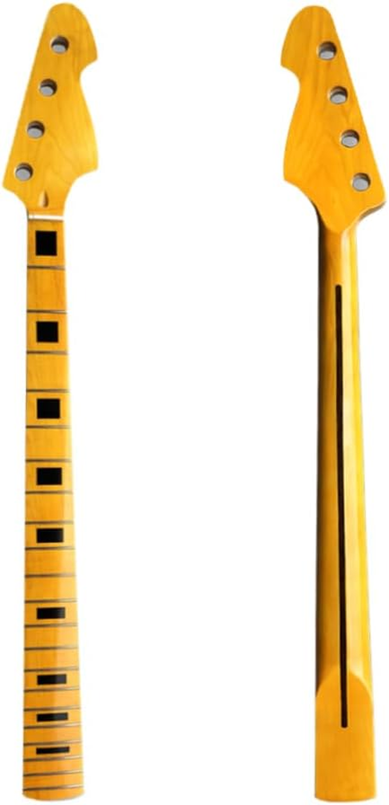 WUQIMUSC Bass Guitar Neck Replacement - 34" Scale, 21 Fret, Maple Fretboard - Fits J Bass Style(38Mm Nut), Block Inlays, Yellow Gloss Finish image number 1