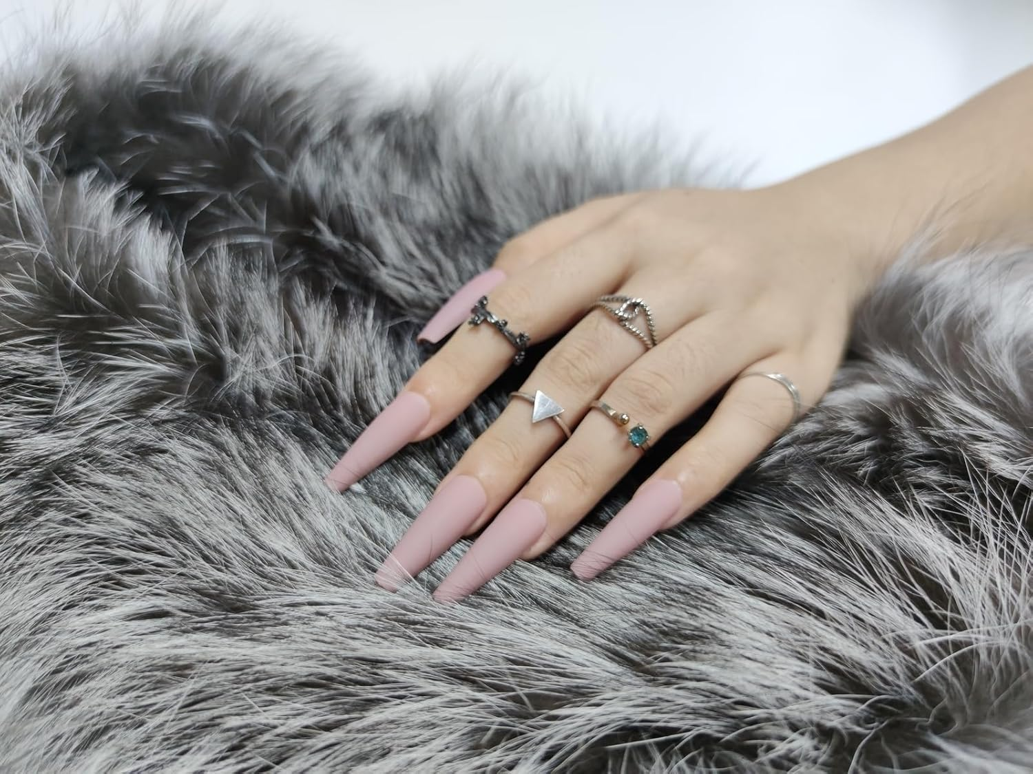 Press on Nails Fake Long Coffin Nail Tips Nude Matte 20 Pcs