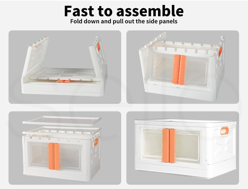 Stacked Storage Boxes Stackable Foldable Clothes Container Bins Toy Organiser Box with Lids Handles Plastic Book Camping with Wheel Front and Top Open 45L Pink image number 3