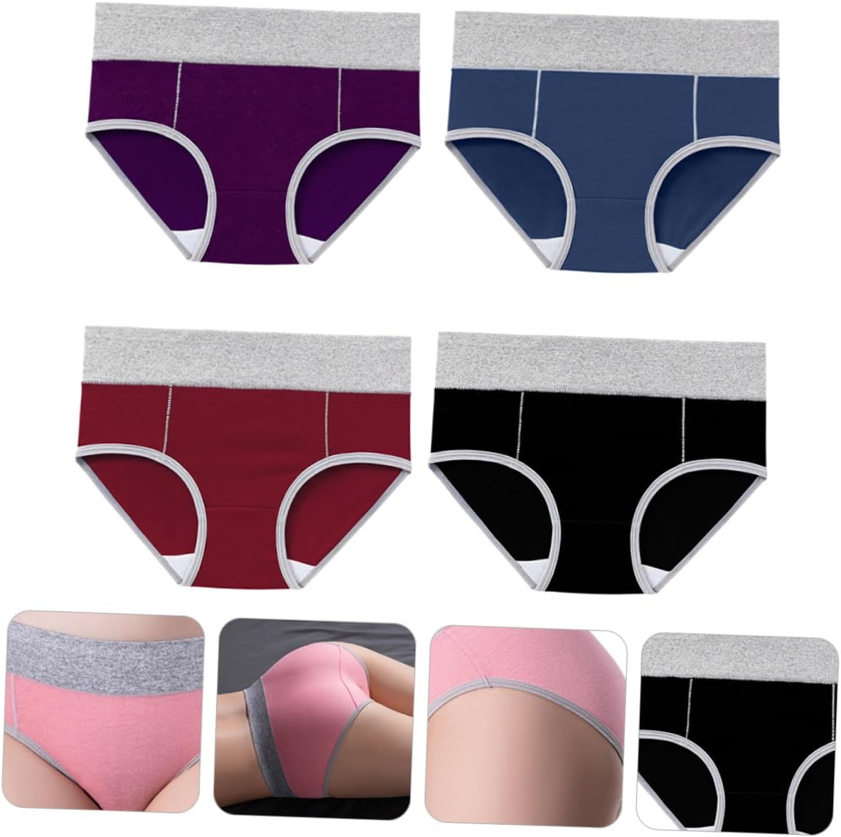 LIFKOME High Waist Underpants for Ladies Breathable Comfortable Panties Elastic for Family and Friends plus and Multiple Colors image number 4