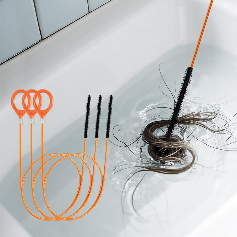 130 CM Sink Snake Hair Drain Clog Remover, Anti-Break Steel with Nylon Coating Flexible Shower Drain Cleaning Tool Plumbing Snake for Shower Drain, Kitchen Bathtub, Bathroom Sink Cleaning (3 Pack image number 2