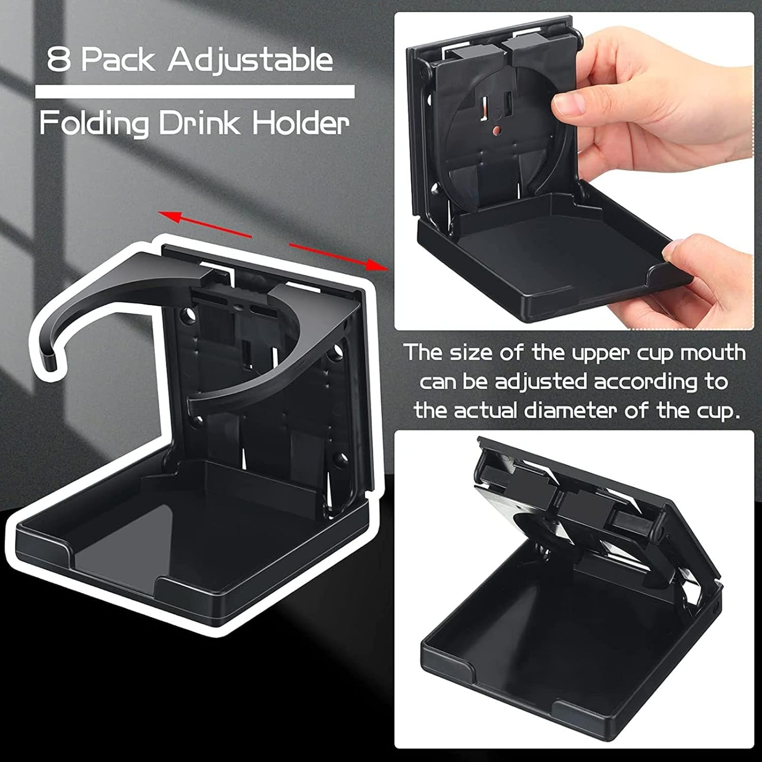 4PCS Adjustable Folding Drink Holder with Screws, Automotive Drink Holder, Wall Mount Car Cup Holder, Fit Most Size Bottle for Trucks, Rvs, Vans, Boats, Campers, Caravans (Black) image number 5
