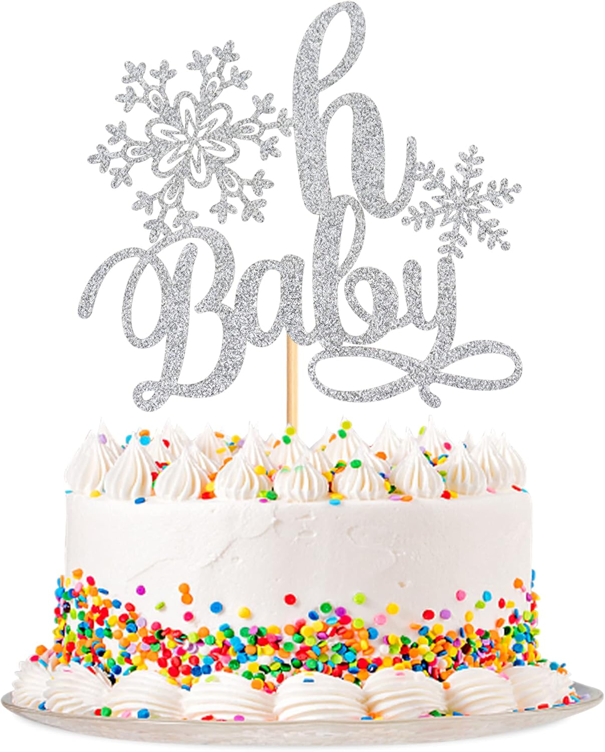 24 PCS Snowflake Cupcake Toppers Silver Glitter Winter Frozen Theme Cupcake Picks Baby Shower Kids Birthday Party Christmas Cake Decorations Supplies