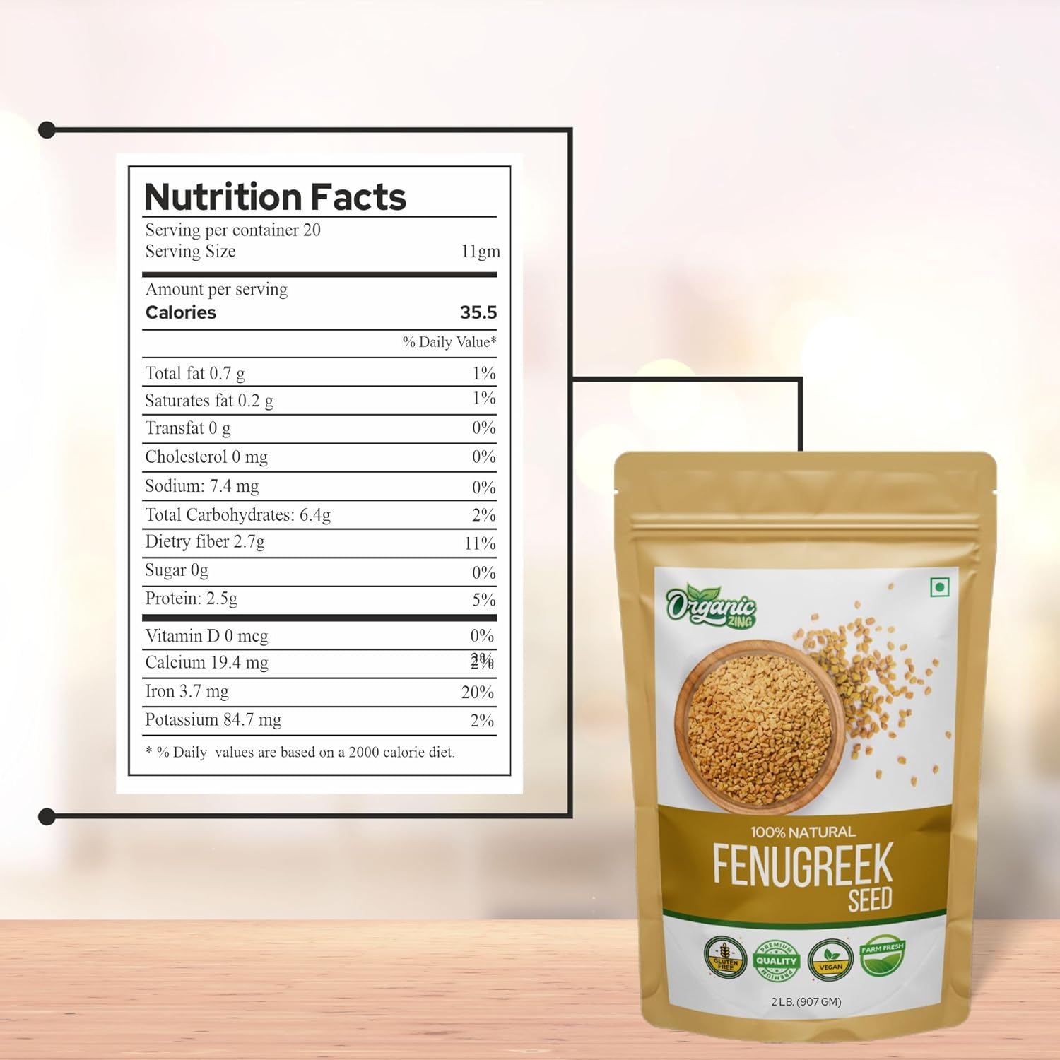 Organic Zing Fenugreek Seeds - 907 G / 32 Oz | Whole Spice Seeds for Cooking & DIY Food Recipes image number 4