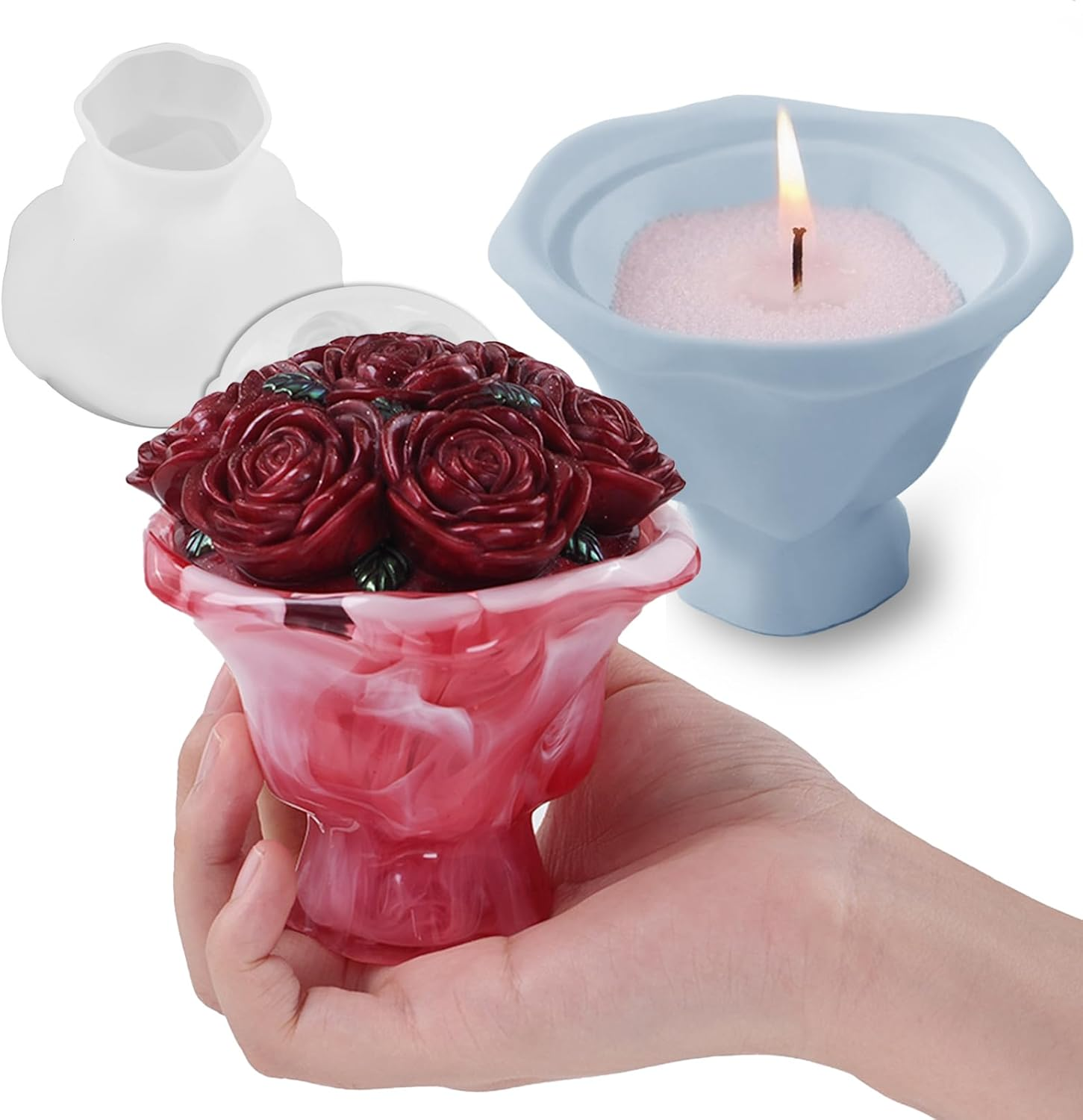 Japleed Bouquet Shape Box Resin Molds, Flower Candle Holder Box Silicone Molds for Resin Concrete, Unique 3D Container Storage Molds for Jewelry Trinket Holder Plant Pot Art Craft Home Decor