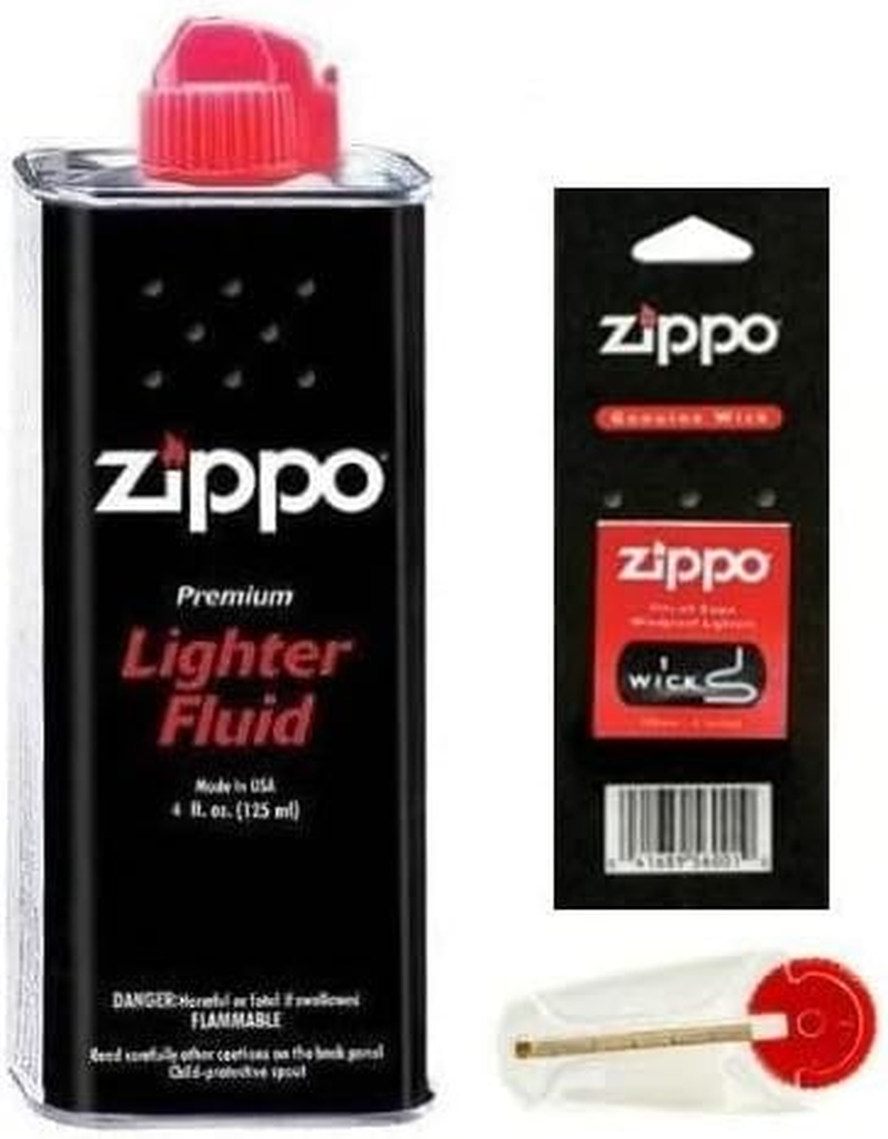 Zippo Lighter Fluid Fuel Petrol 125Ml Tin + Wick + 6 Flints UK MAINLAND ONLY