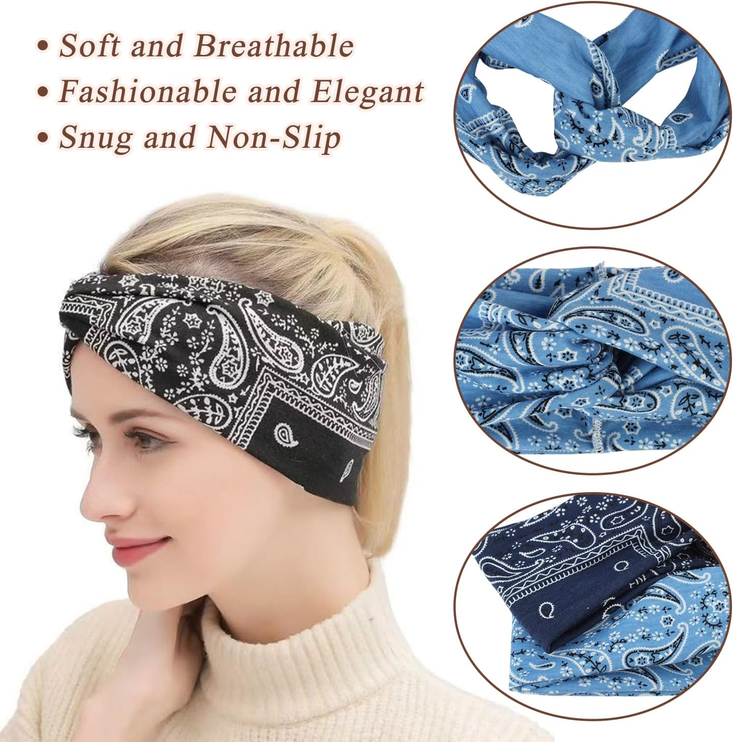 SYEYCW Pack of 6 Women'S Hair Bands, Sports Headbands, Elastic Headscarf, Soft Boho Multicoloured Headband, Non-Slip and Breathable Hair Bands, for Yoga, Cosmetics, Sports, Hair Accessories, Summer image number 1